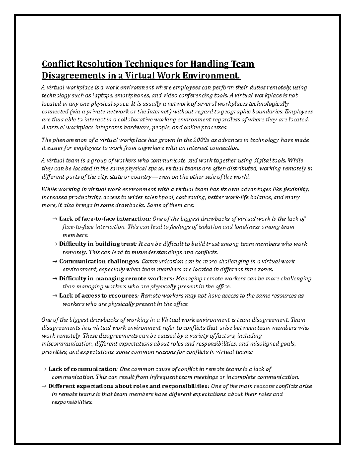 Conflict Resolution Techniques for Handling Team Disagreements in a ...