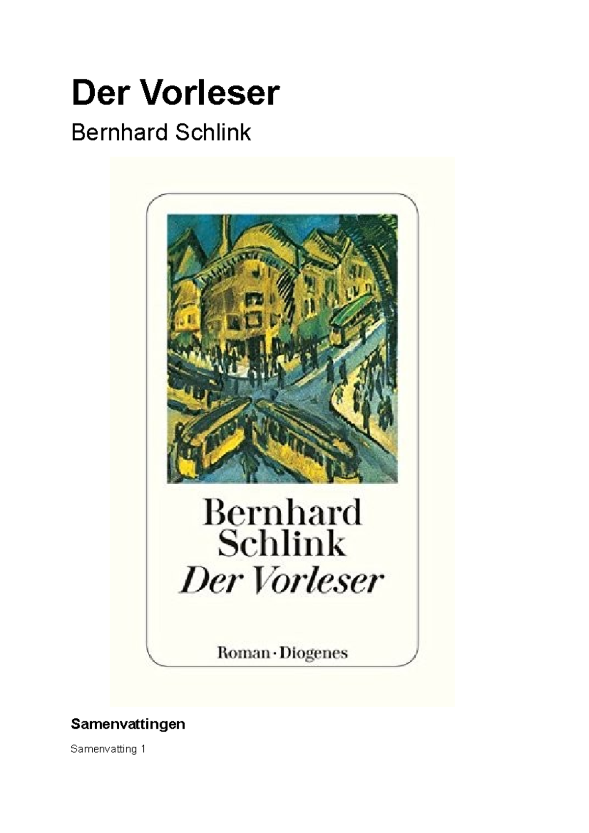 Der Vorleser Bernhard Schlink Zusammenfassung Der vorleser-Bernhard Schlink - Der Vorleser Bernhard Schlink