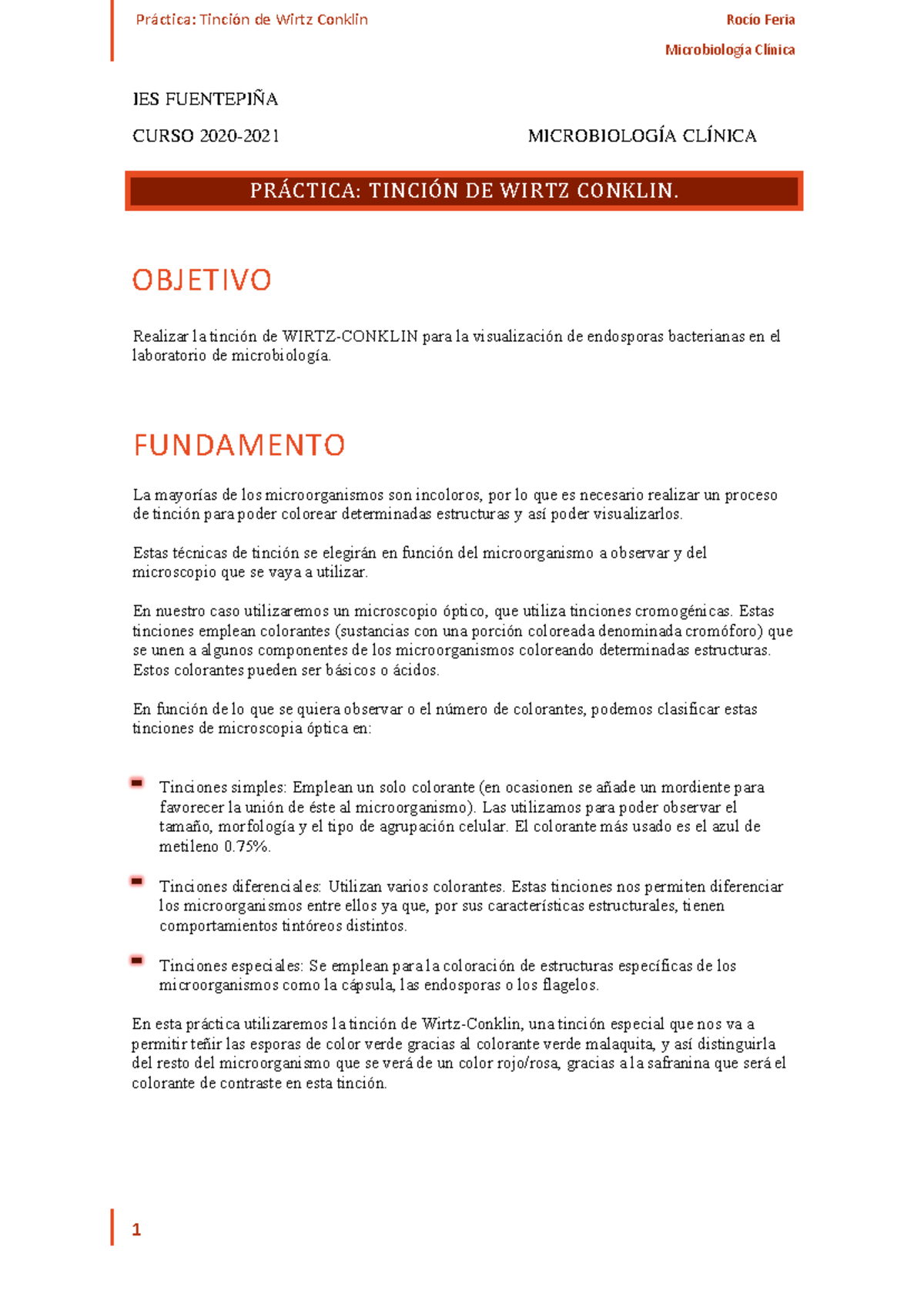 Microbiología Práctica. Tinción de Wirtz Conklin MicrobiologÌa