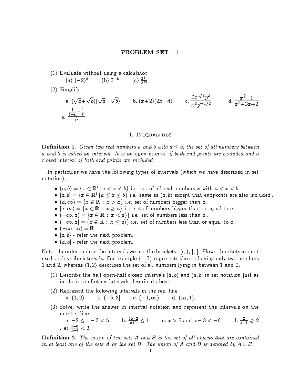 Problems sheet on math (1) Evaluate without using a calculator (a) (−