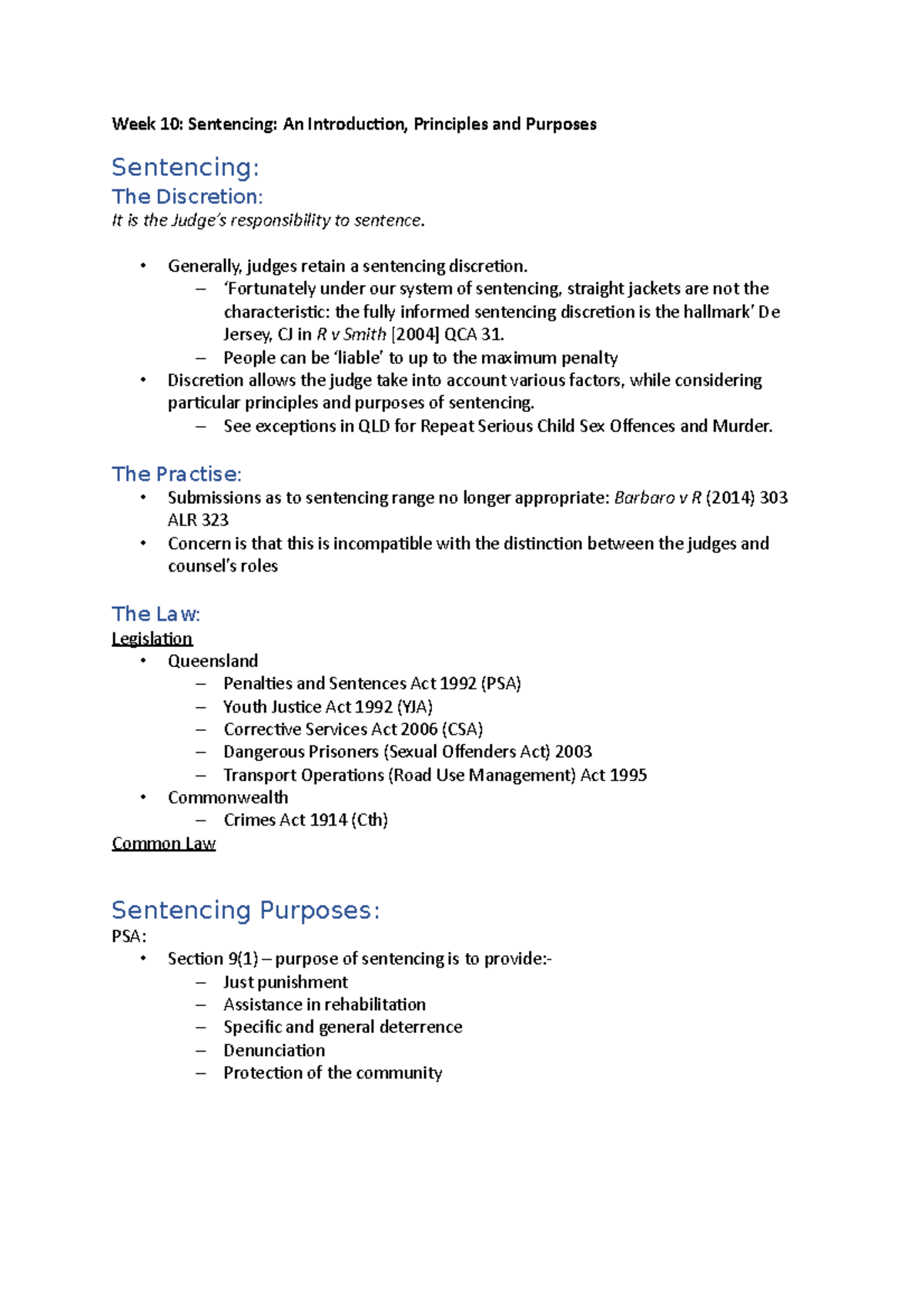 Principles and Purposes of Sentencing Notes - Week 10: Sentencing: An ...