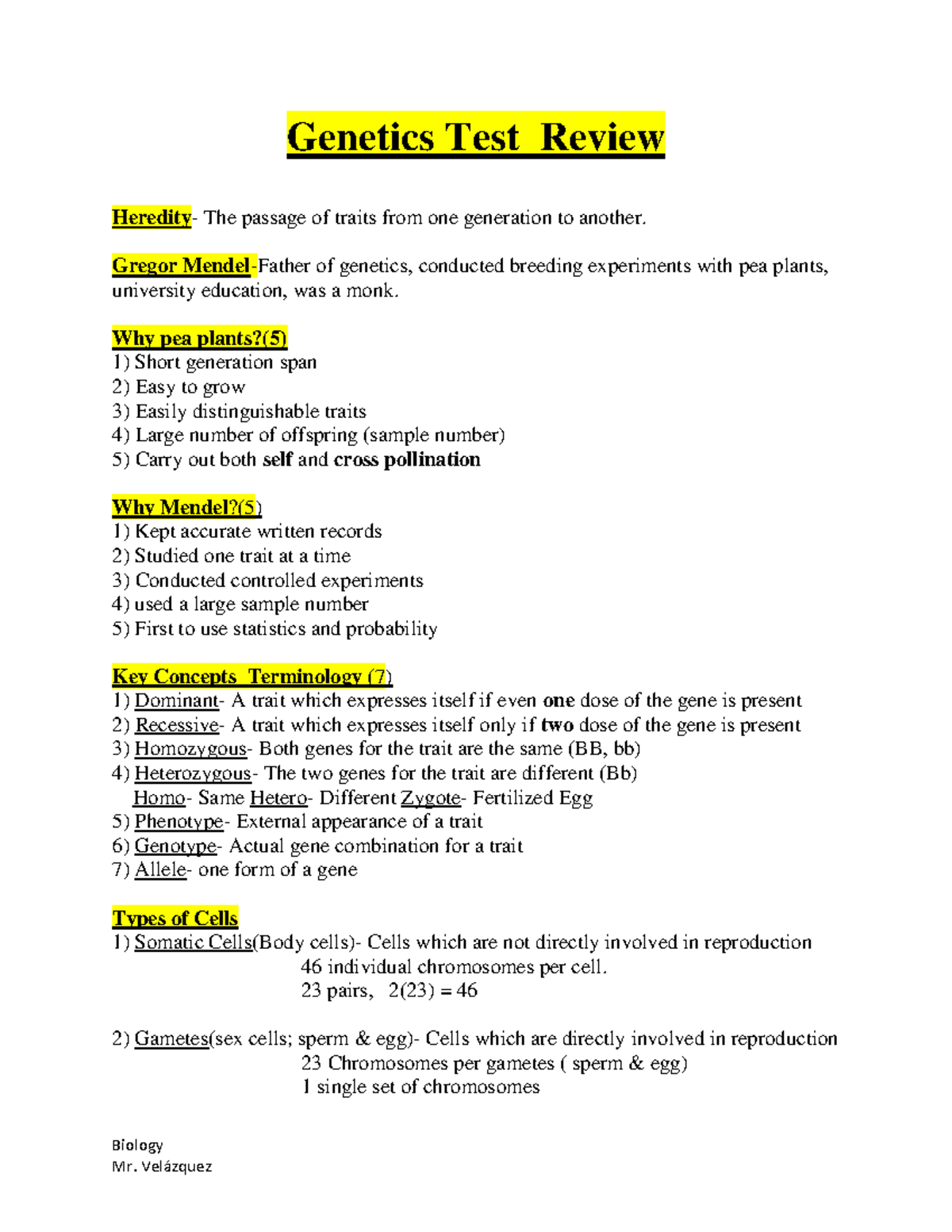 Test Genetics Review - Biology Genetics Test Review Heredity - The ...