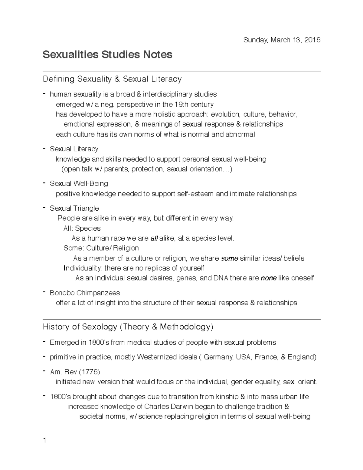 Sexualities Notes PDF - Sexualities Studies Notes Defining Sexuality ...