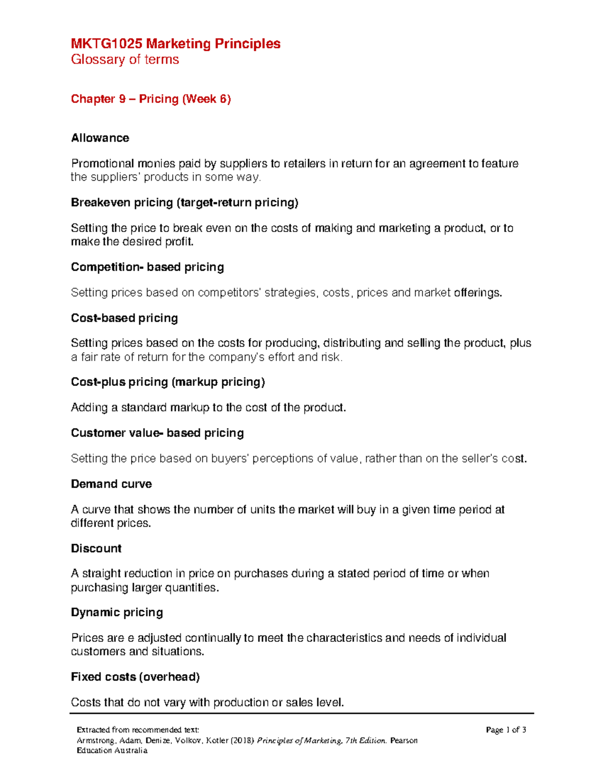 Week 6 Marketing Principles Glossary - MKTG1025 Marketing Principles ...