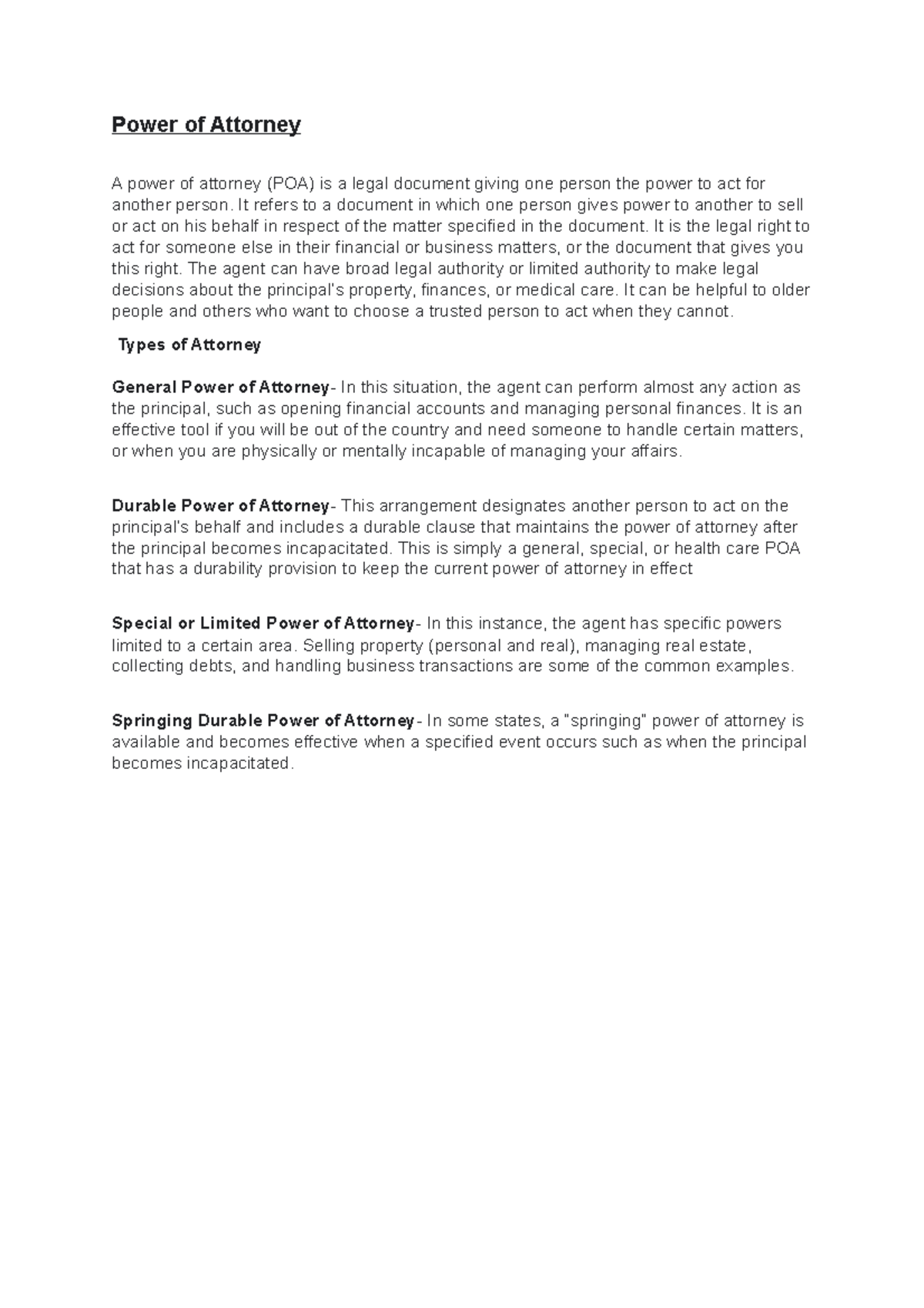 POA as in Power Of Attorney, a powerful legal document - Power of ...
