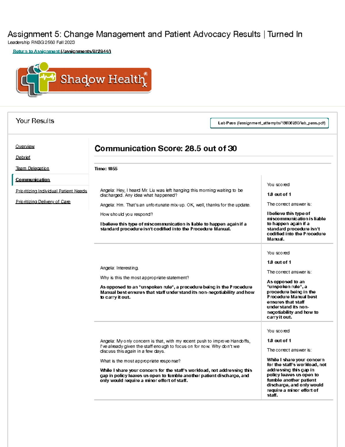 assignment 5 change management and patient advocacy quizlet