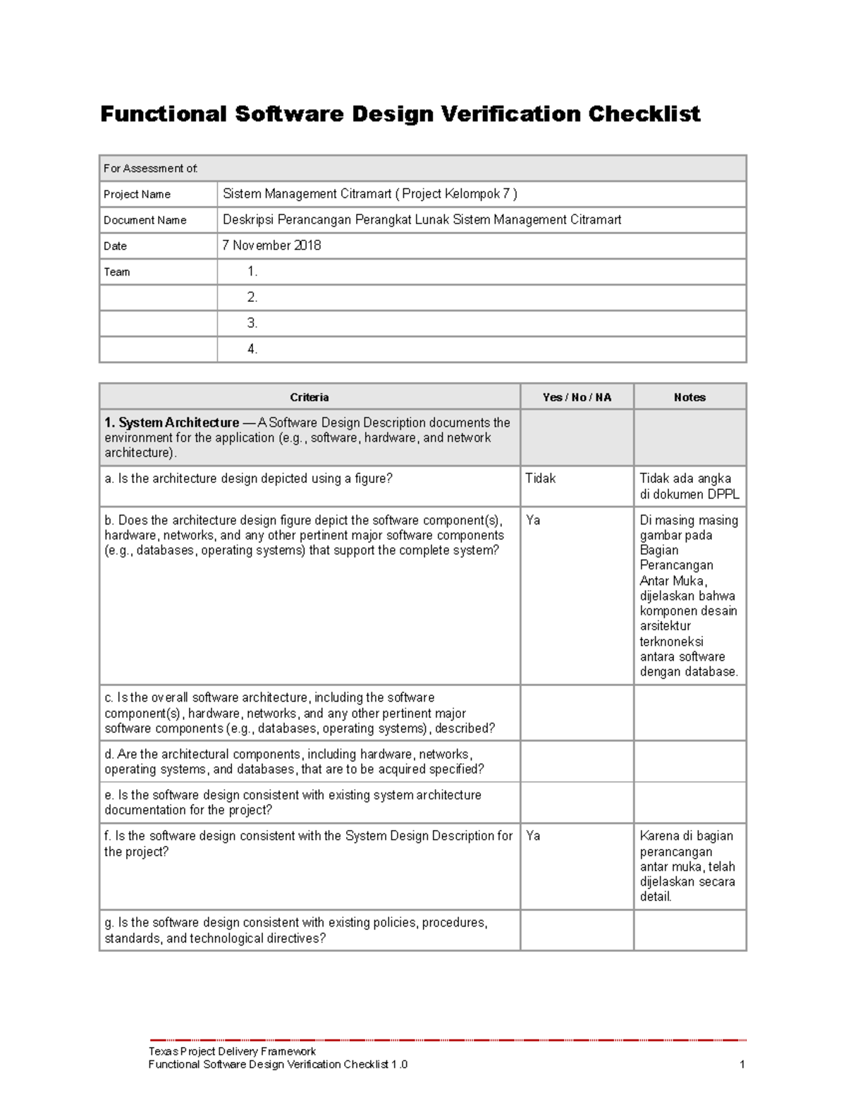 New SDD Verification Checklist 2018 Functional Software Design