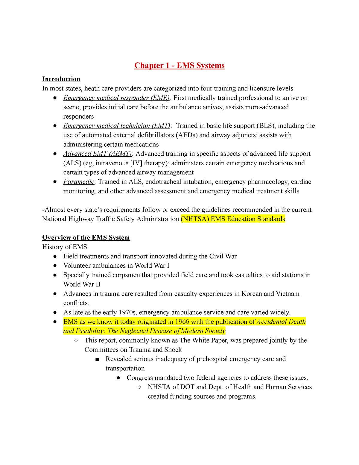 AEMT Chpt. 1-9 (Exam 1) - Chapter 1 - EMS Systems Introduction In Most ...