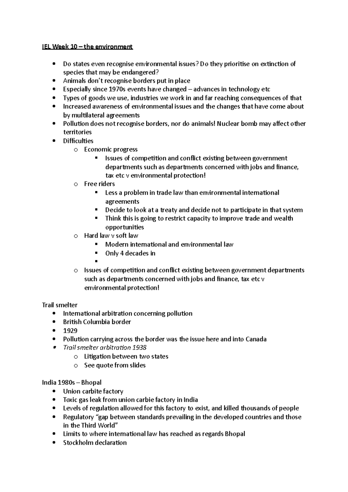 IEL Week 10 - Week 10 lecture notes - IEL Week 10 – the environment Do ...
