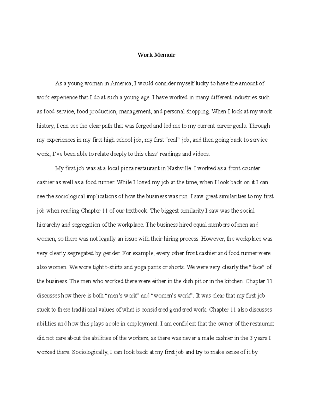 De Silvis Memoir Work Memoir As A Young Woman In America I Would
