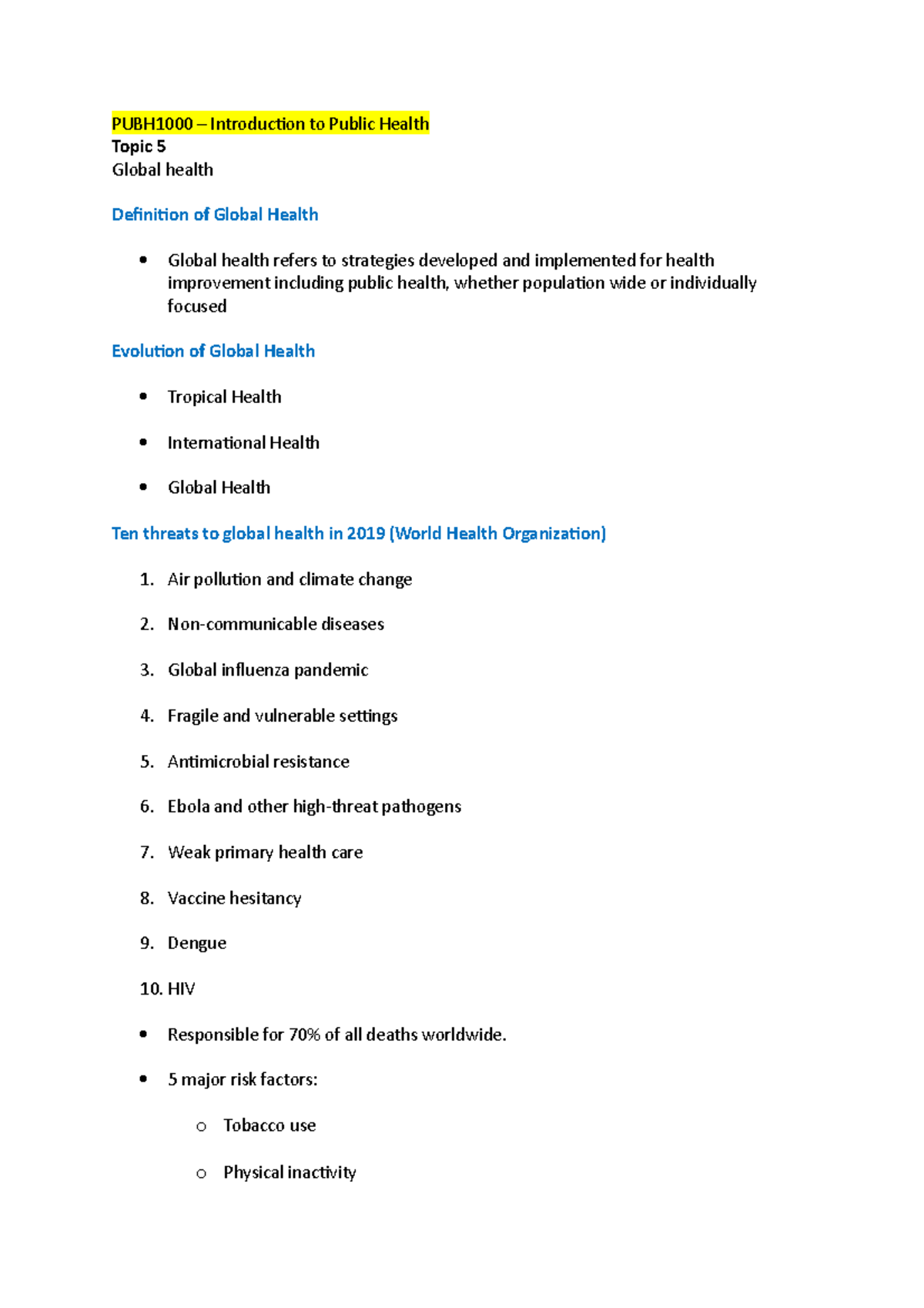 Topic 5, Global Health - PUBH1000 – Introduction to Public Health Topic ...