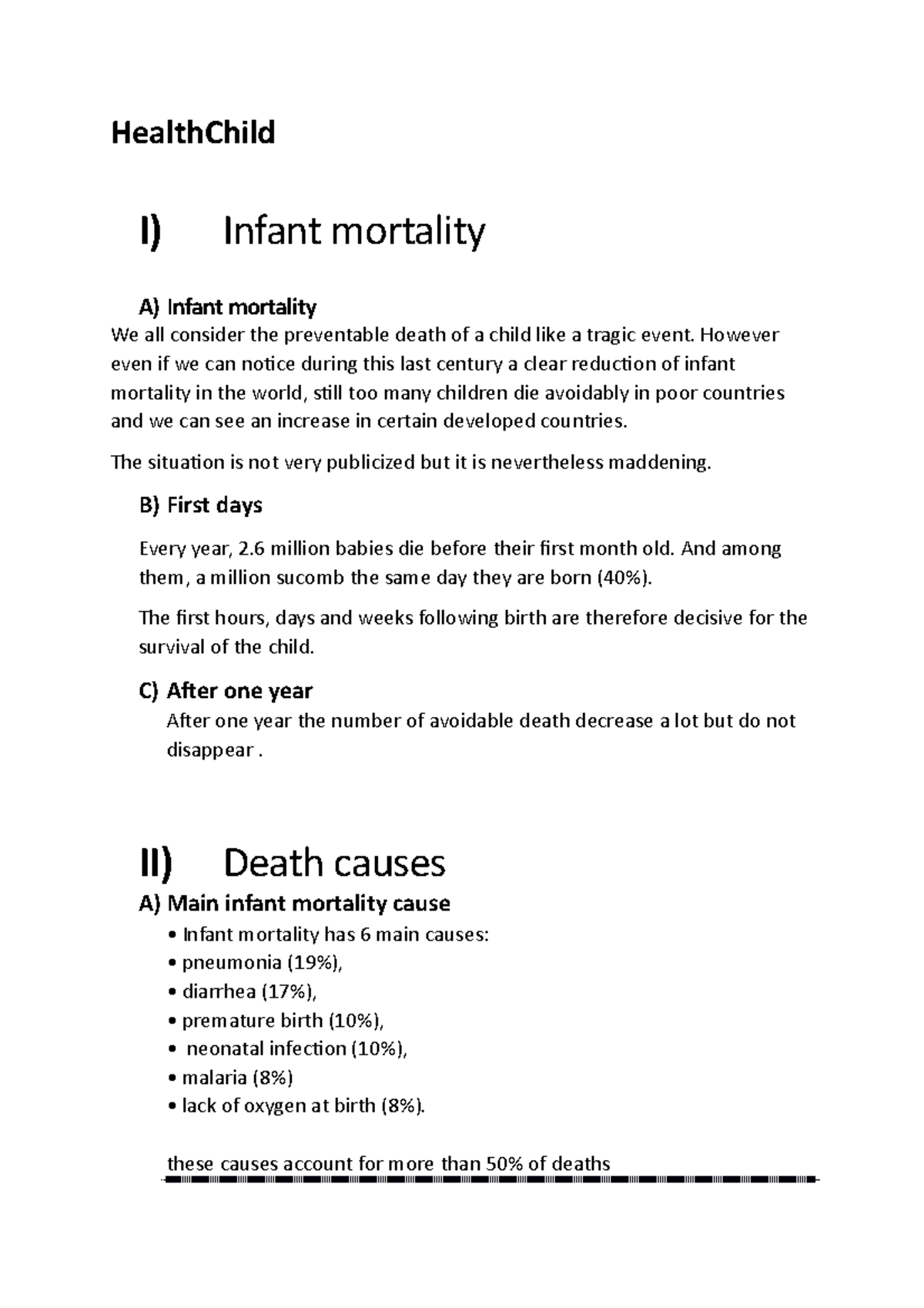 Healthchild application project - HealthChild I) Infant mortality A ...