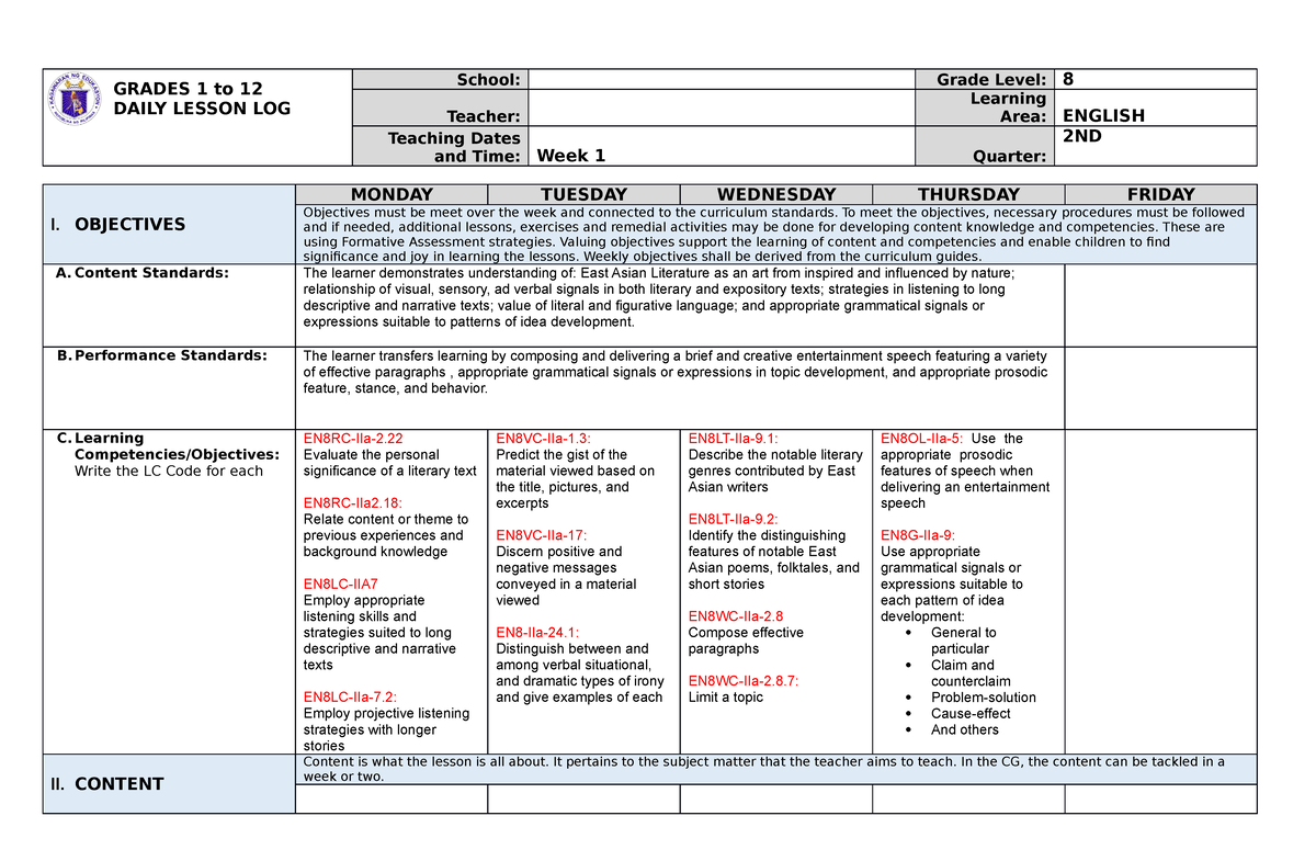 DLL-ENG8-2NDQ-1st-week Edited - GRADES 1 To 12 DAILY LESSON LOG School ...