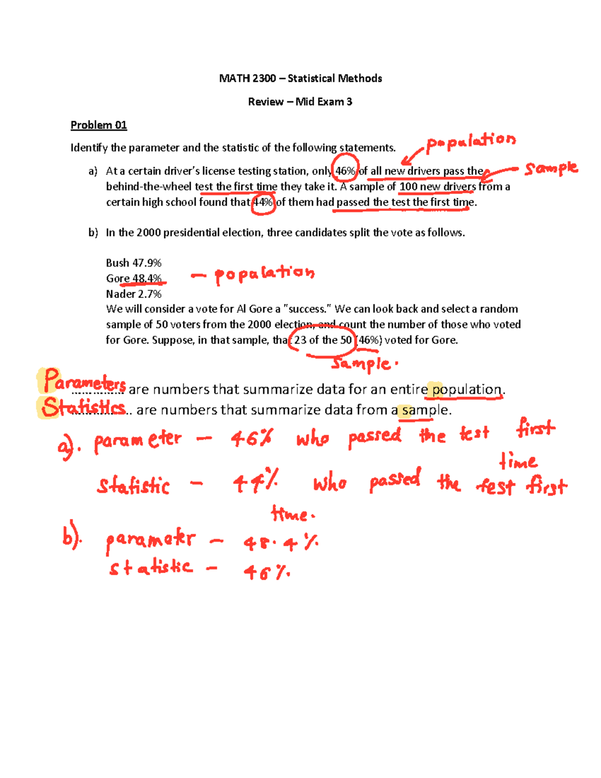 MATH 2300 - Review Solutions (Mid Exam 3) - MATH 2300 – Statistical ...