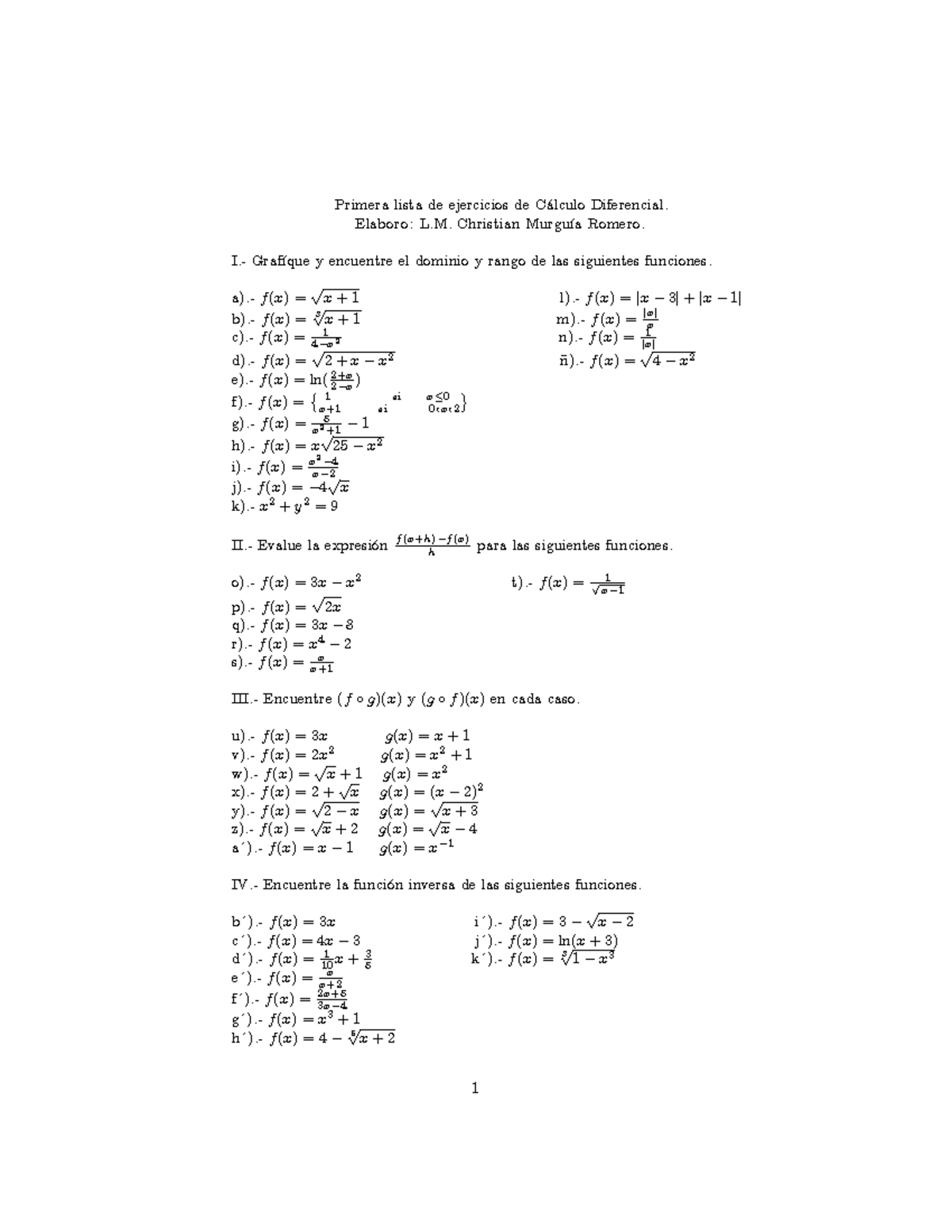 1ra Lista De Ejercicios Studocu
