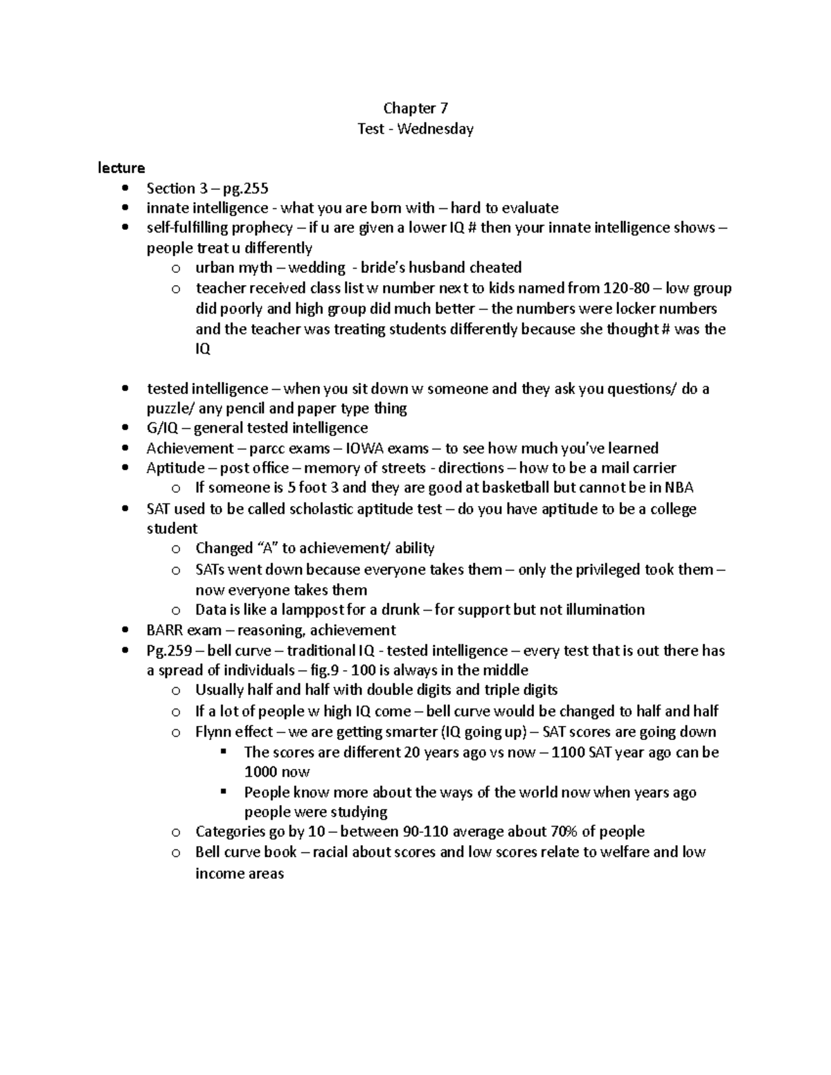 Chapter 7 - Intelligence - Chapter 7 Test - Wednesday lecture Section 3 ...