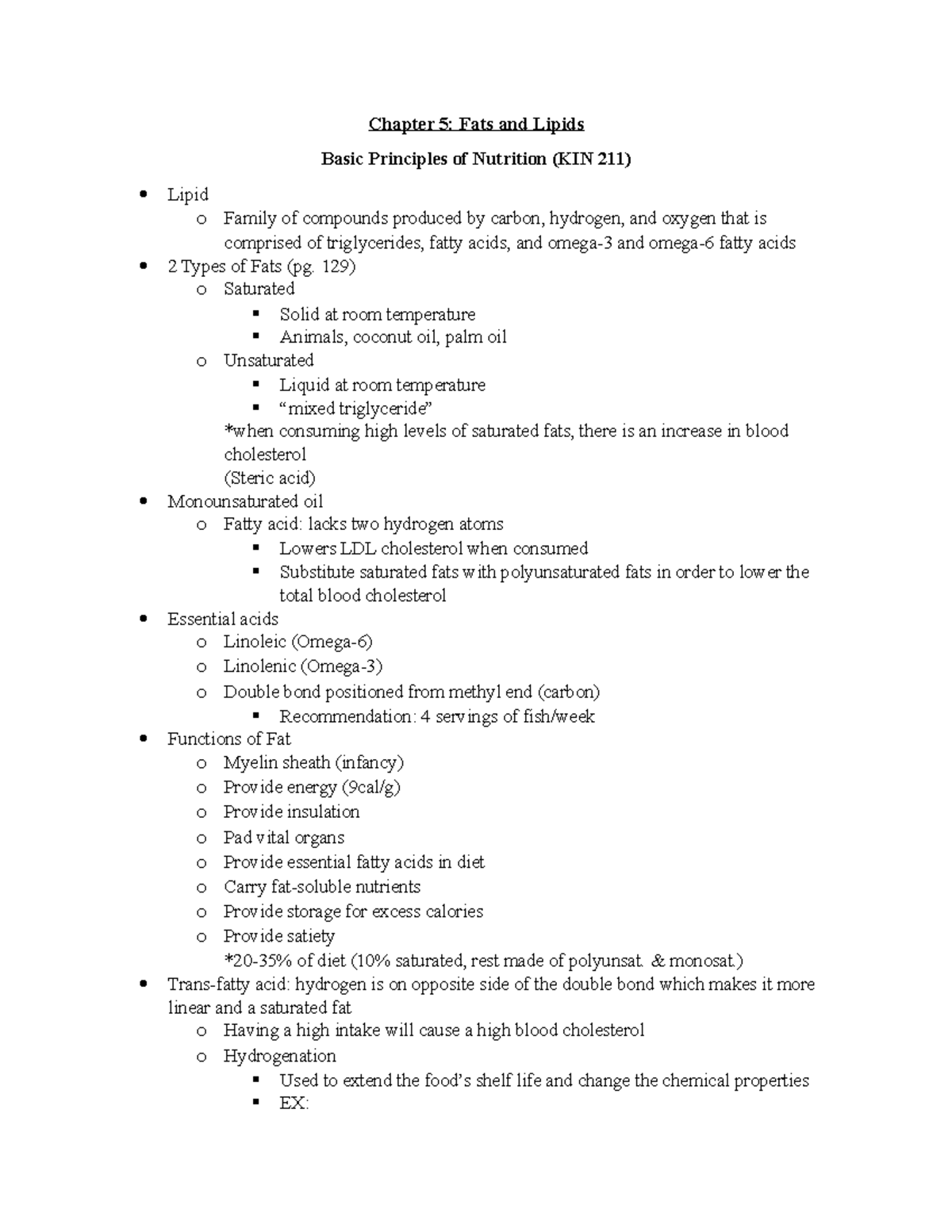 Basic Principles of Nutrition - CH5 Notes - Chapter 5: Fats and Lipids ...