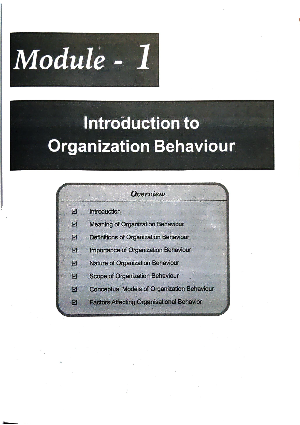 Introduction To Organization Behaviour - Organizational Behaviour ...