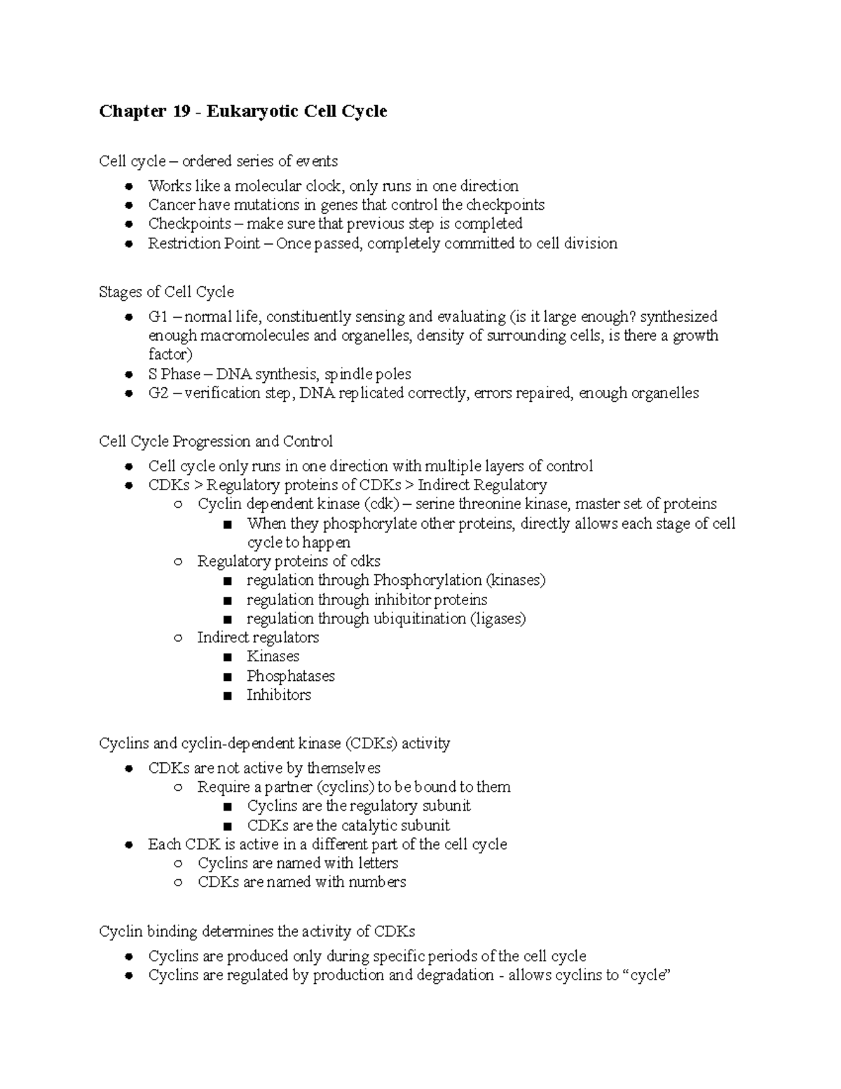 cell biology keywords - Chapter 19 - Eukaryotic Cell Cycle Cell cycle ...
