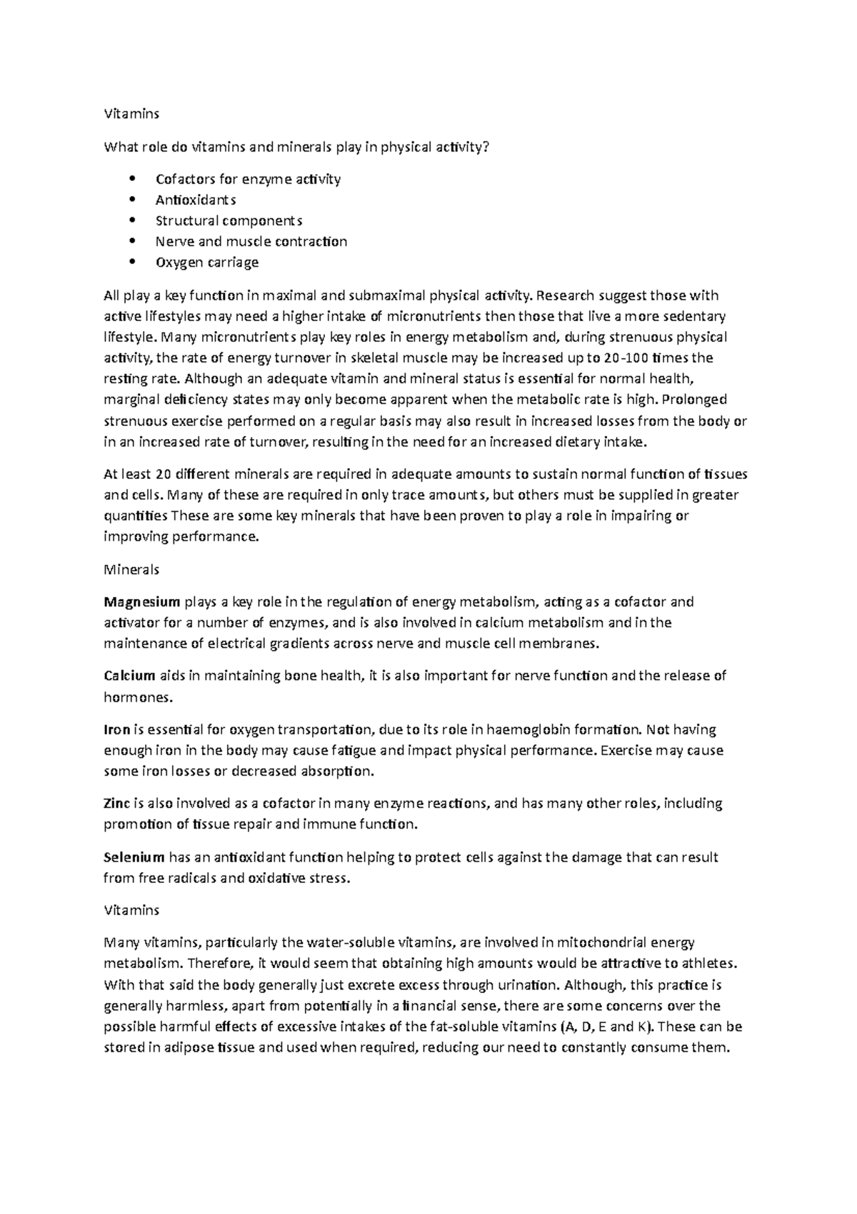 Vitamins and minerals LA muscle Vitamins What role do vitamins and