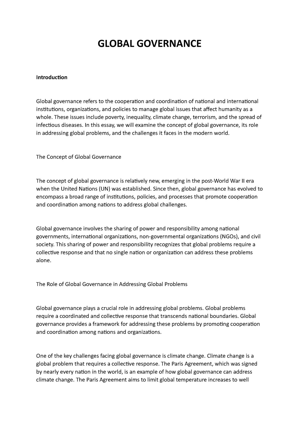 global governance essay topics