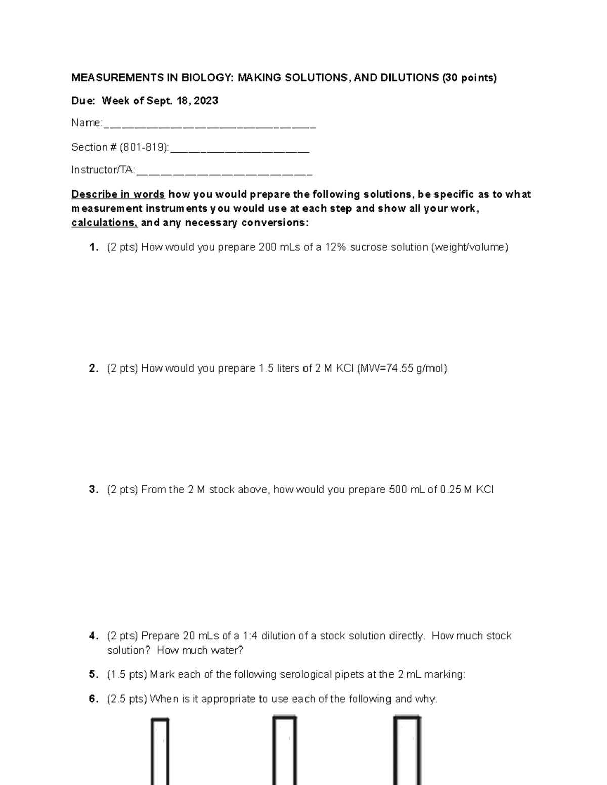 Lab 1 Worksheet MEASUREMENTS IN BIOLOGY MAKING SOLUTIONS, AND
