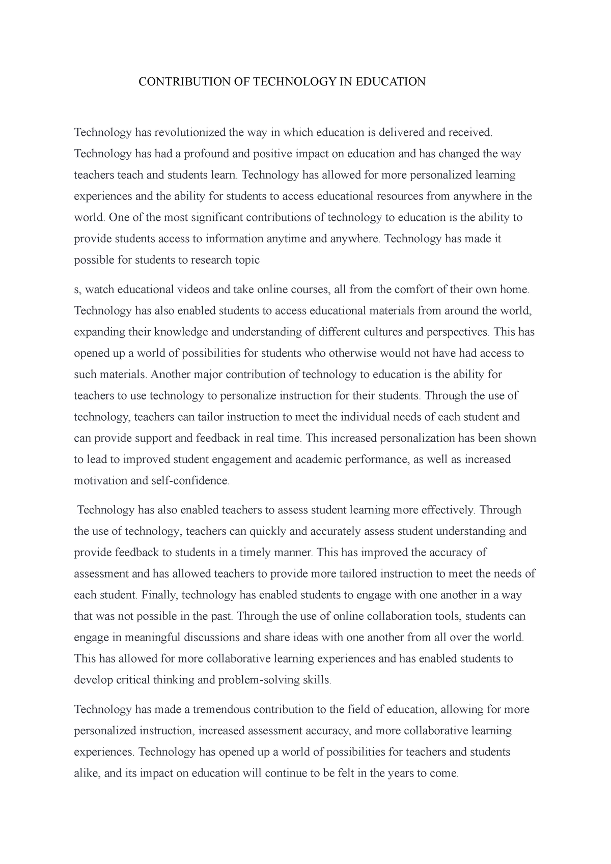 contribution of technology in education essay 300 words pdf