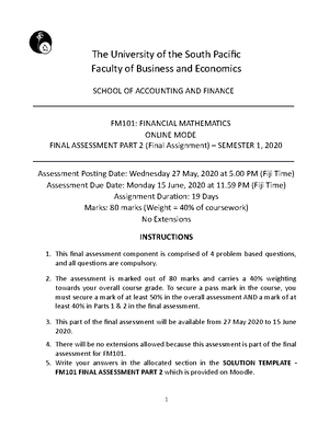 FM102 ODF - TUTORIAL QUESTIONS - Personal Finance - USP - Studocu