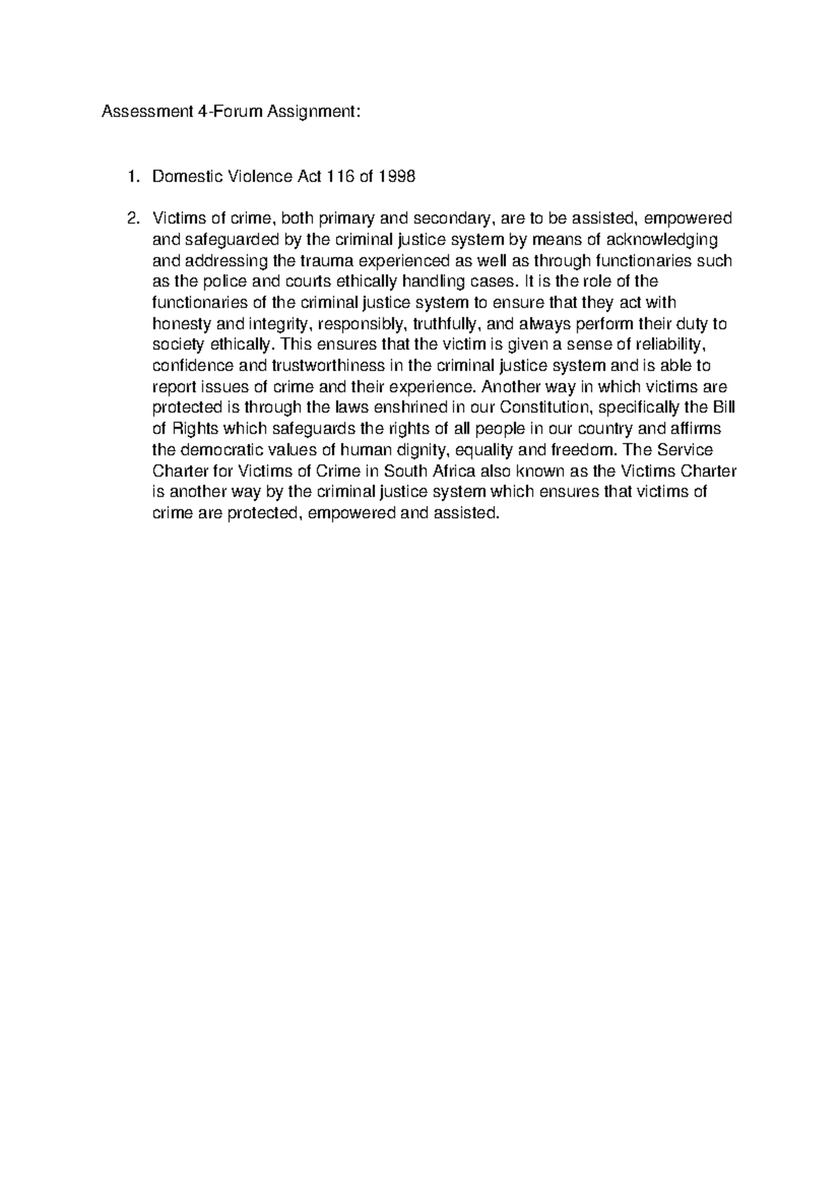 Assessment 4 - Domestic Violence Act 116 of 1998 2. Victims of crime ...