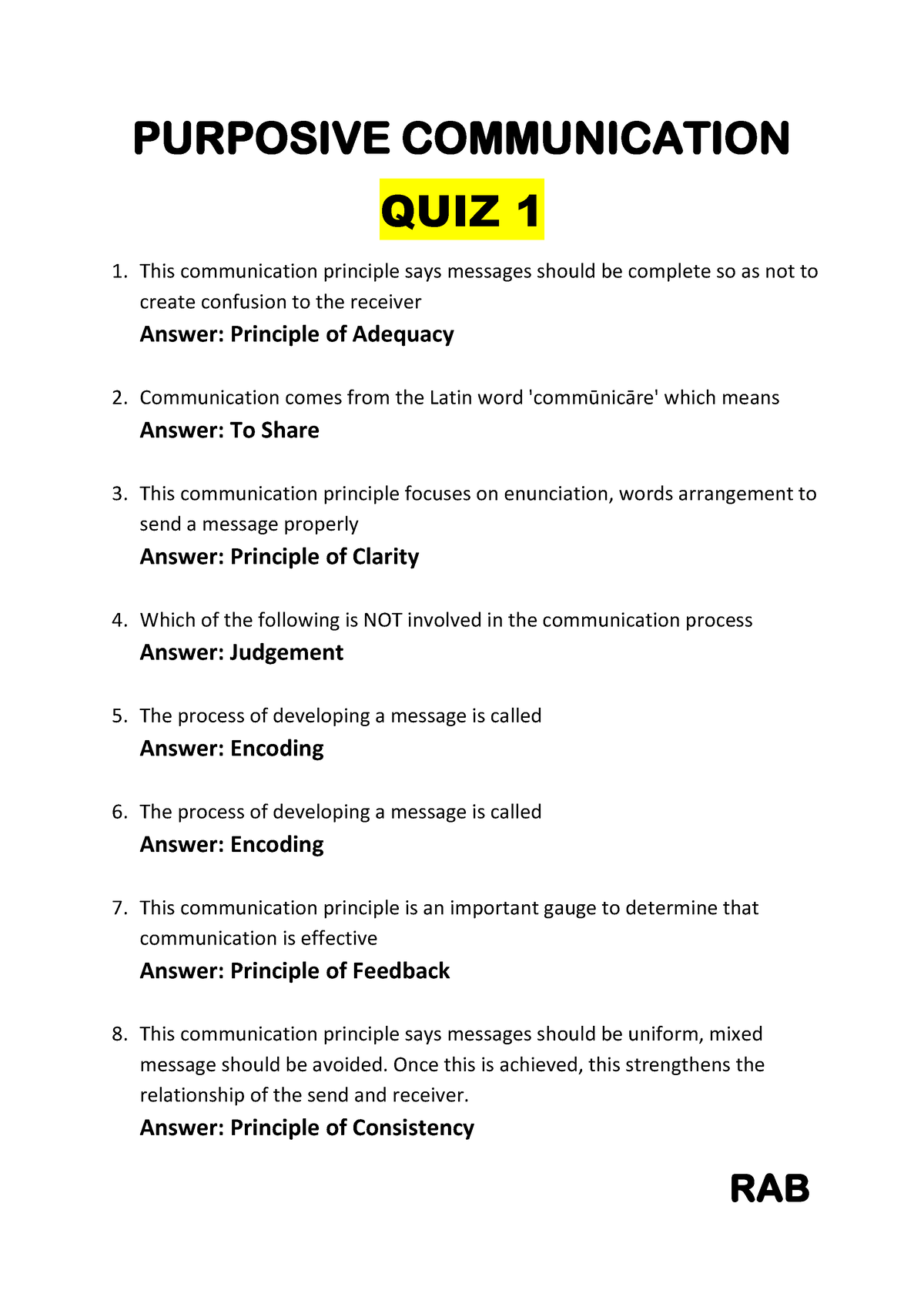 Toaz - Insightful - PURPOSIVE COMMUNICATION QUIZ 1 1. This ...