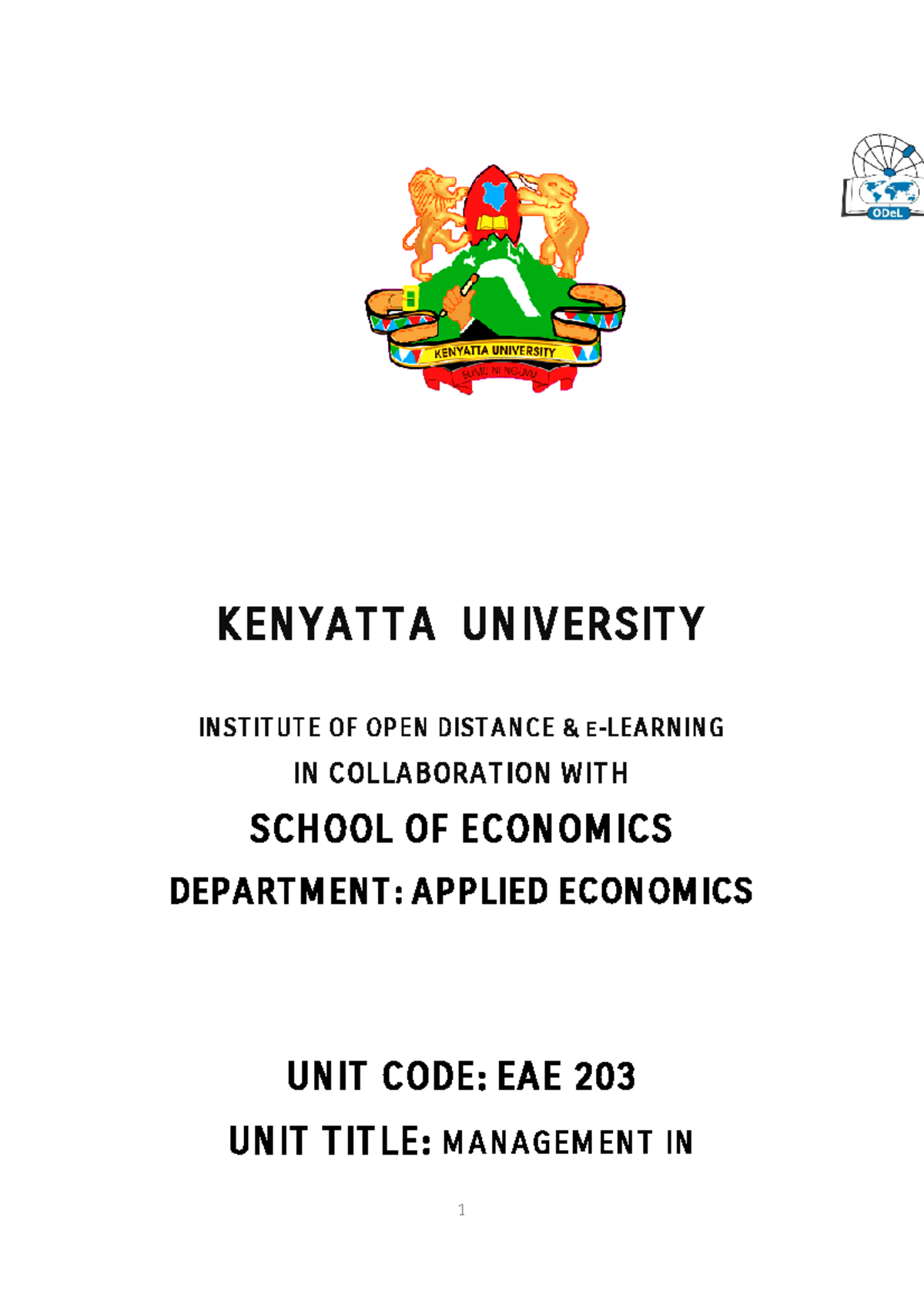 EAE 203 module for global business - KENYATTA UNIVERSITY ...