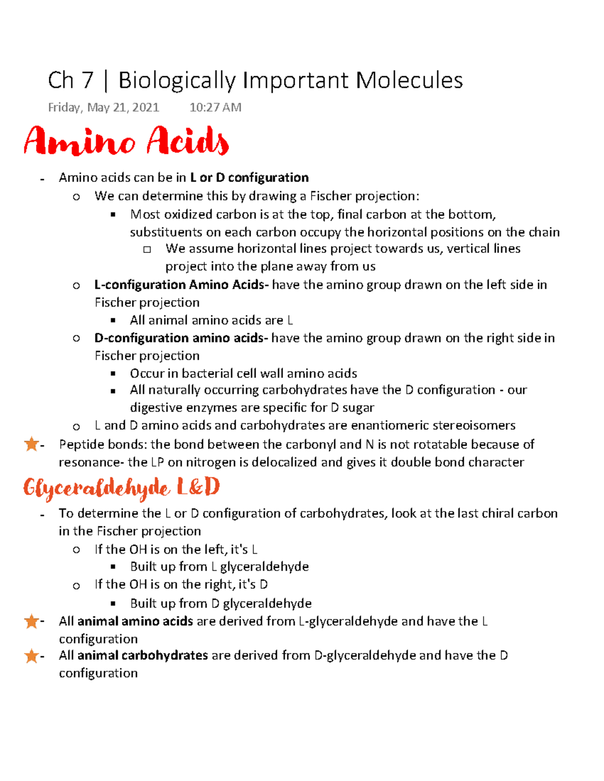 Biomolecules Lecture notes MCAT Week Ch 7 Biologically Important