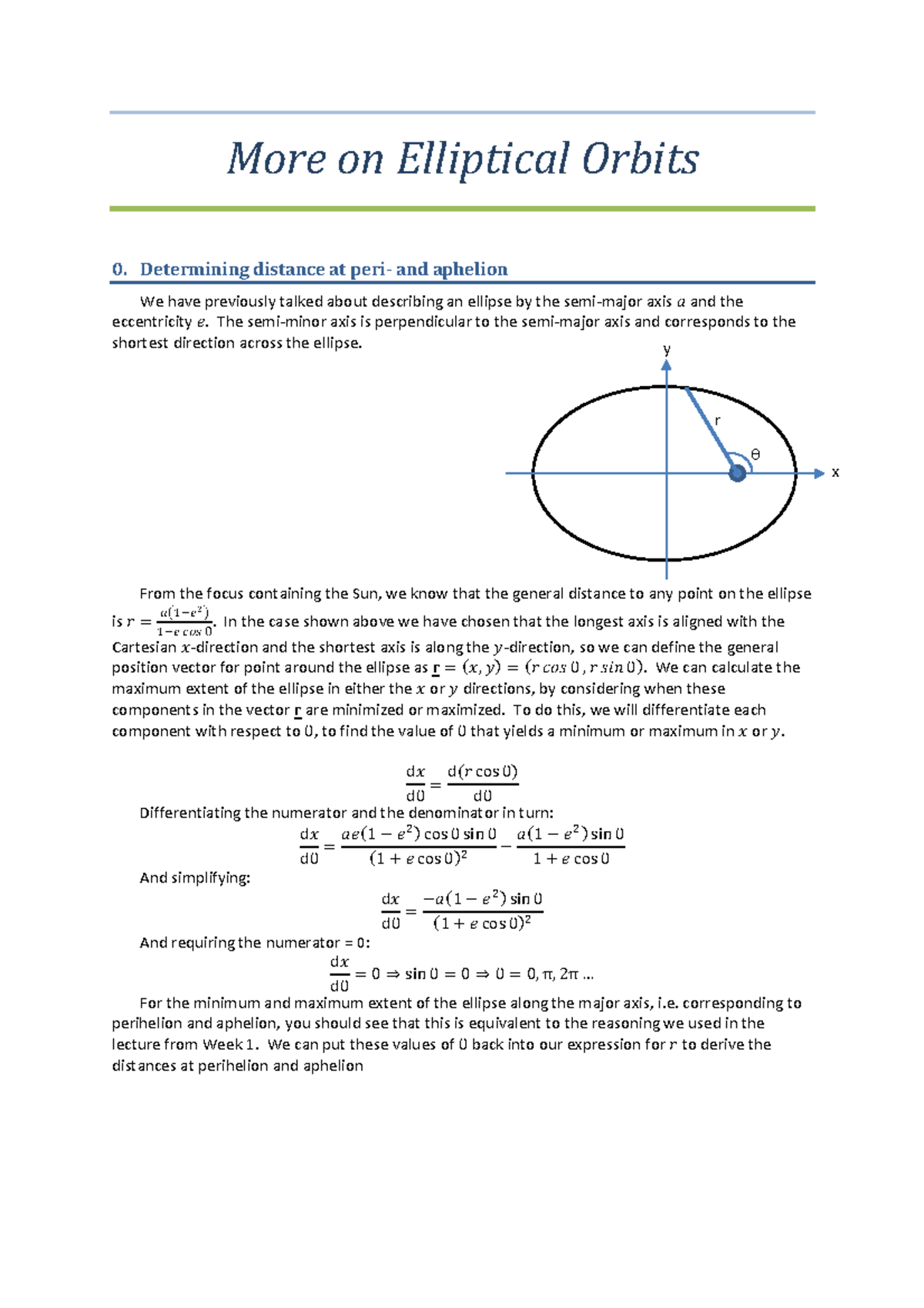 More on Elliptical Orbits Determining distance at peri and aphelion