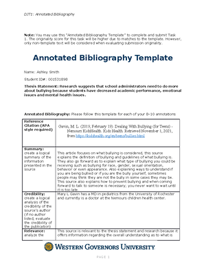 Annotated Bibliography C456 task 1 - Annotated Bibliography Name ...