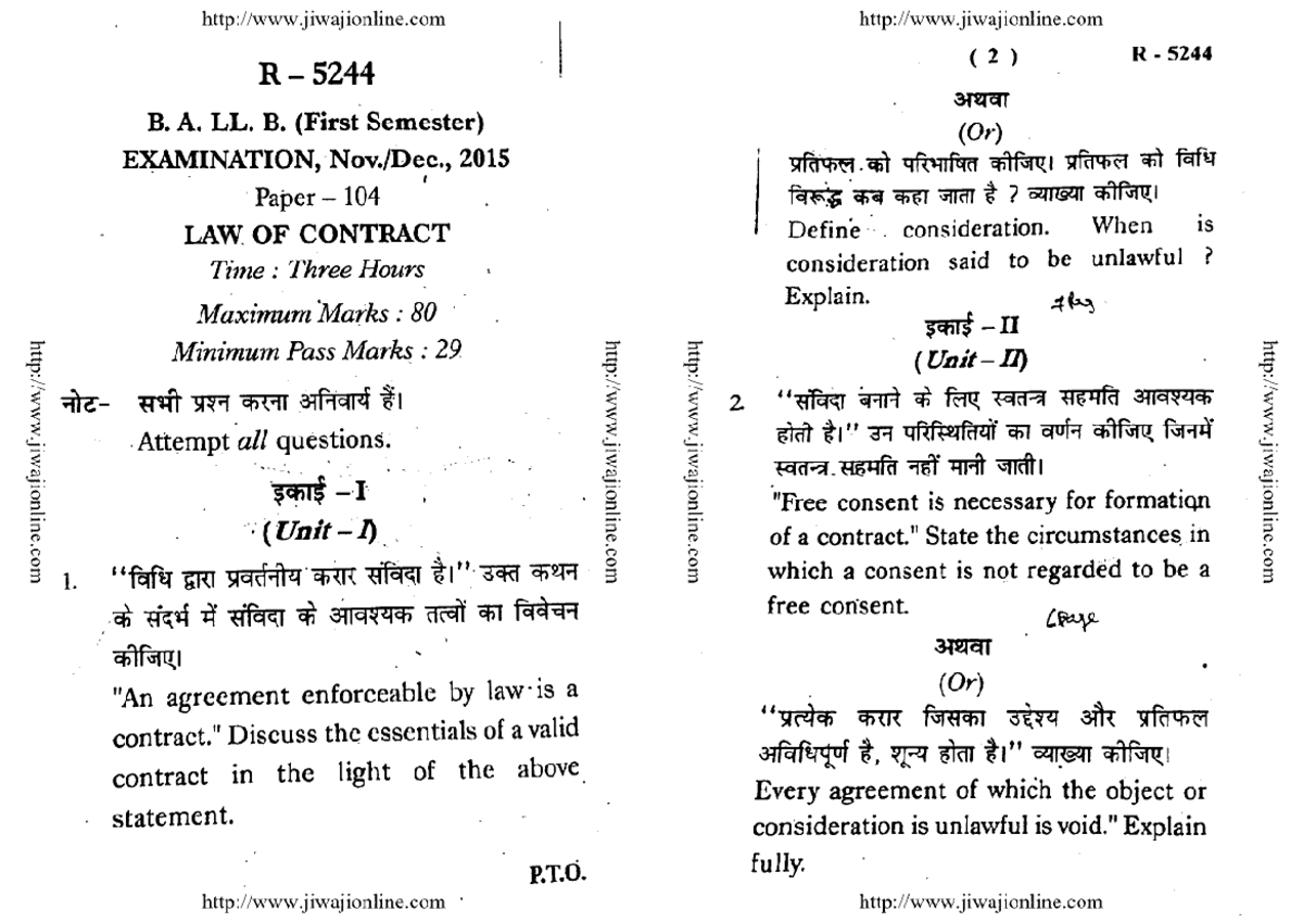 Ballb 1 sem law of contract 2015 - ( 2 ) R 5244 B. A. LL. B. (First ...