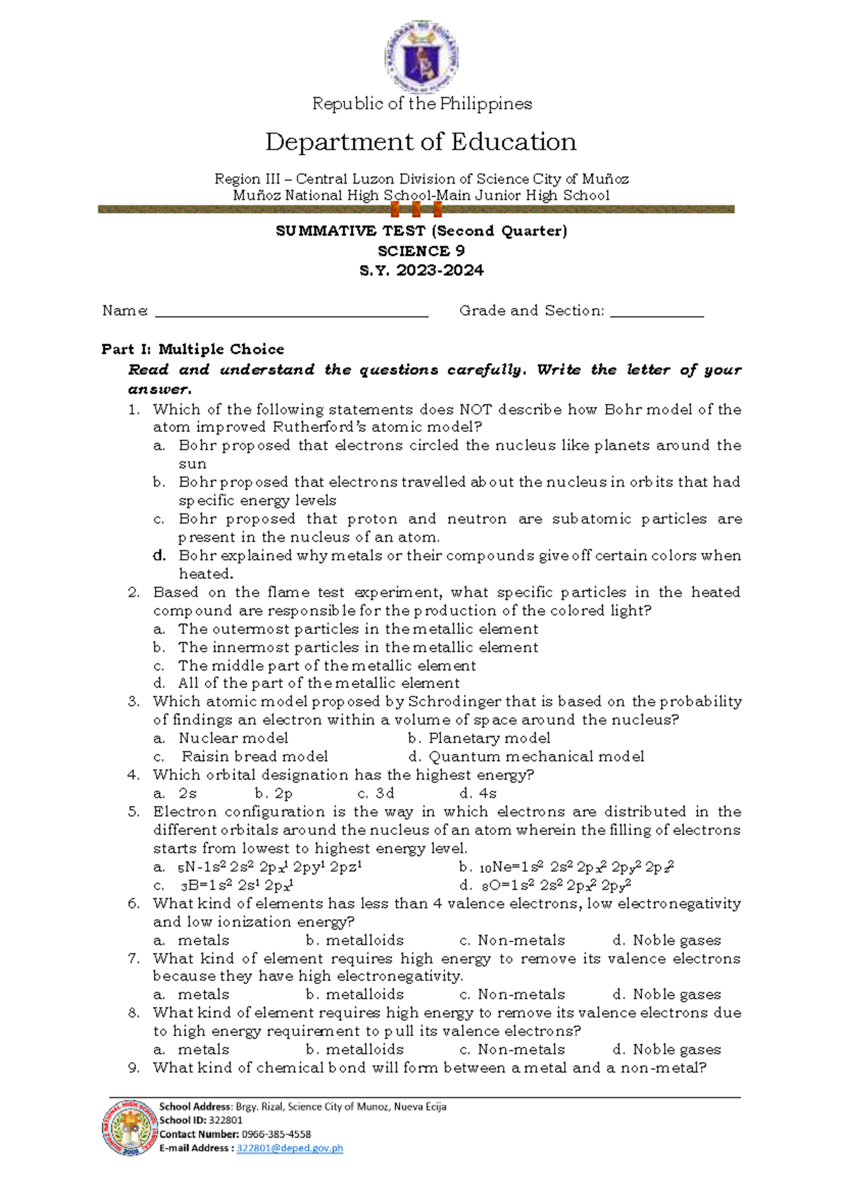 2nd quarter summative test - Department of Education Region III ...