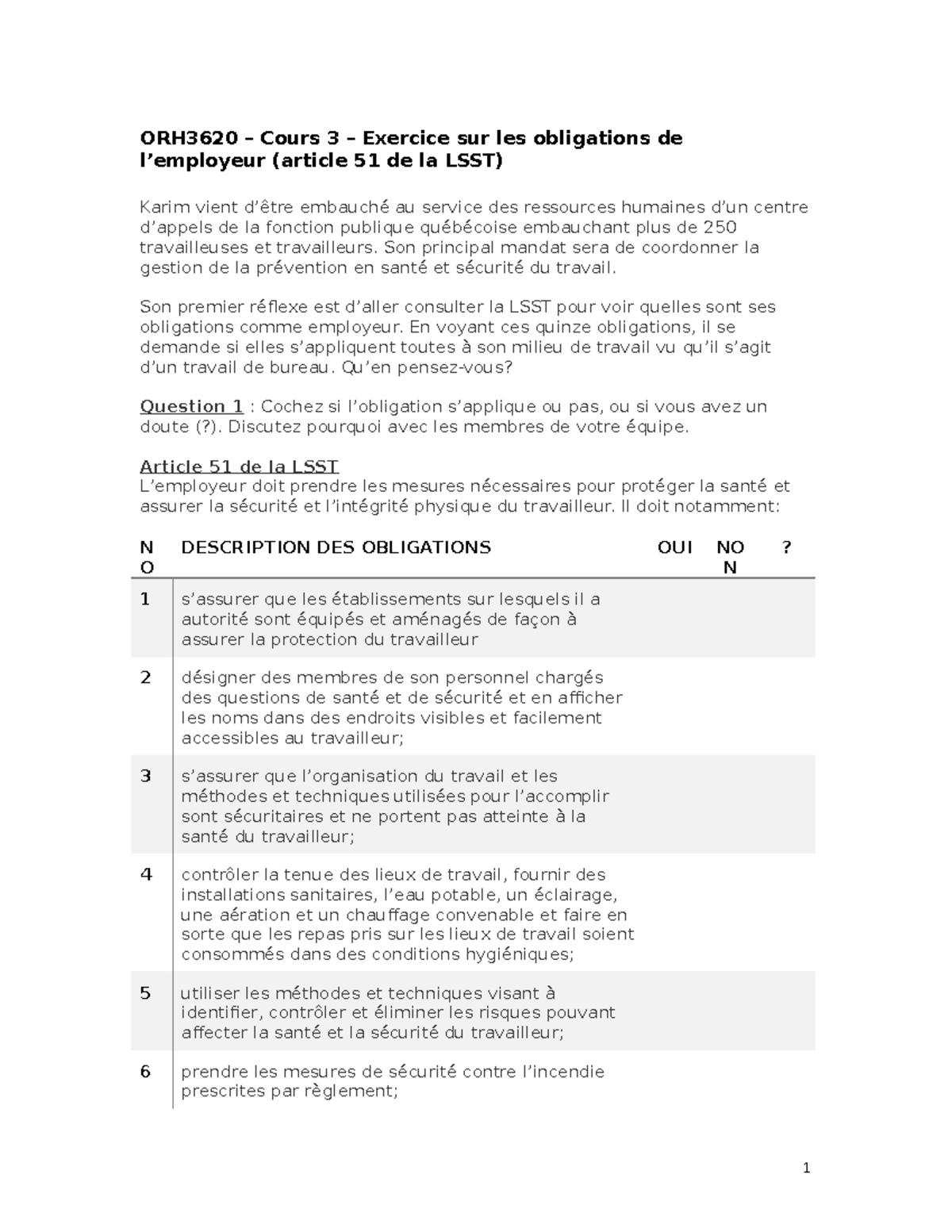 Séance 3-Exercice Obligations Employeur LSST - ORH3620 – Cours 3 ...