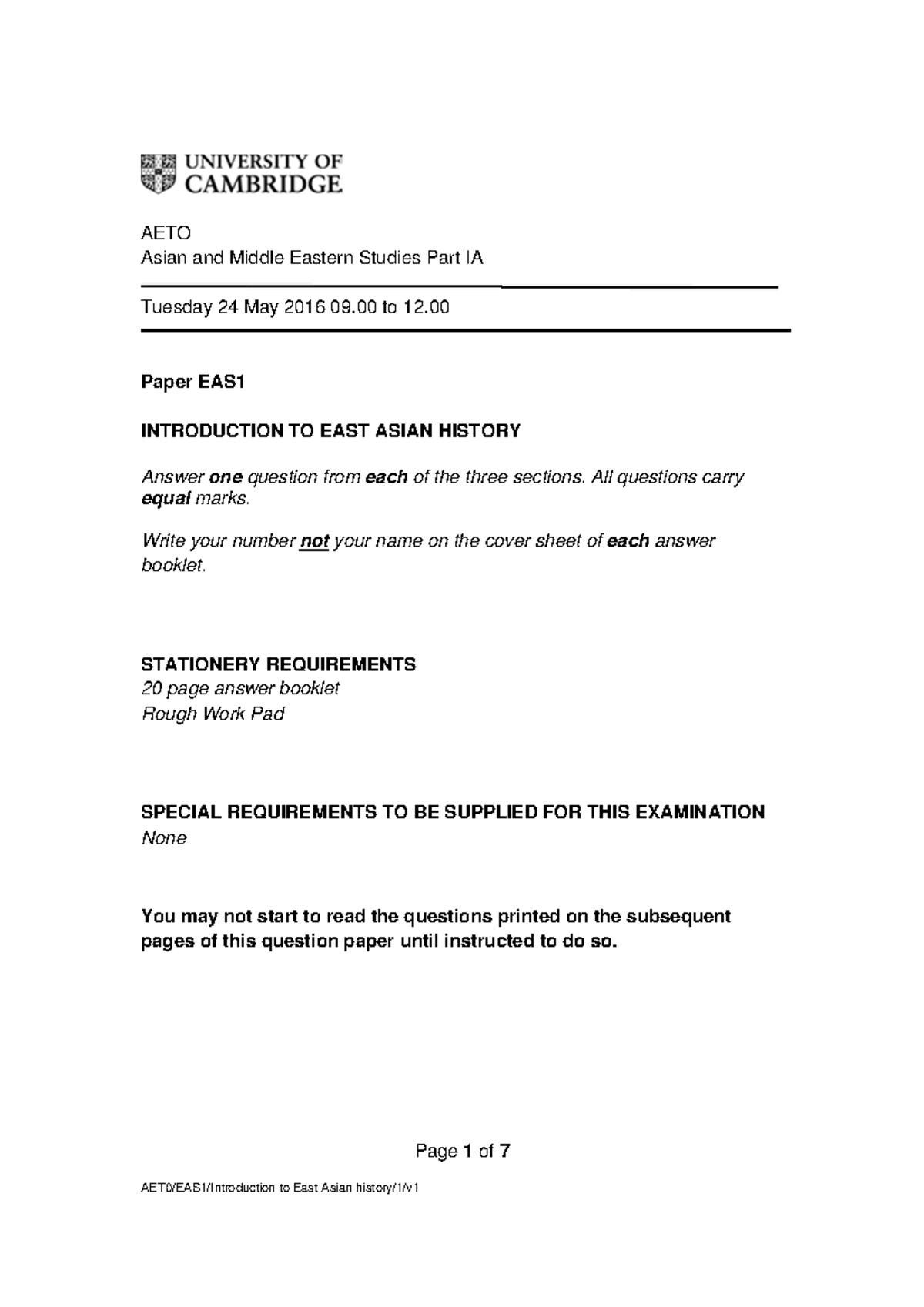Exam 2016, questions - Page 1 of 7 AETO Asian and Middle Eastern ...