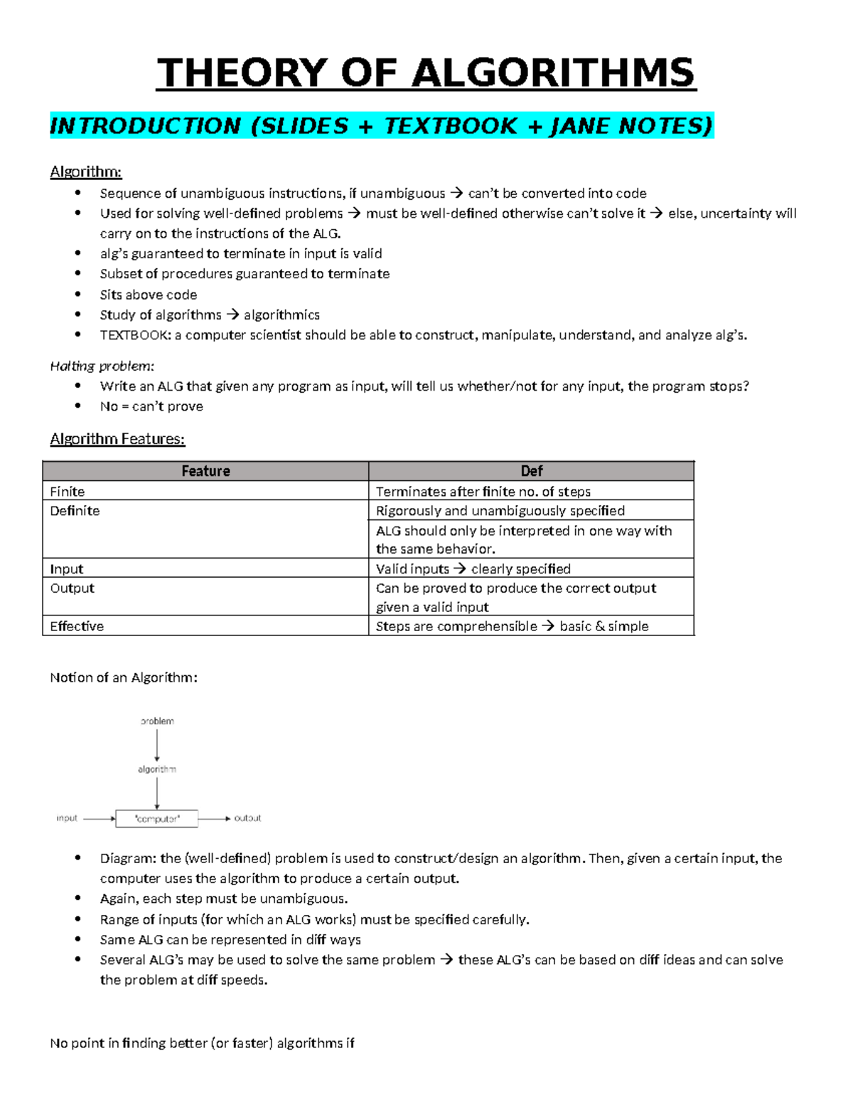 TOA & TOC - Notes summary - THEORY OF ALGORITHMS INTRODUCTION (SLIDES ...