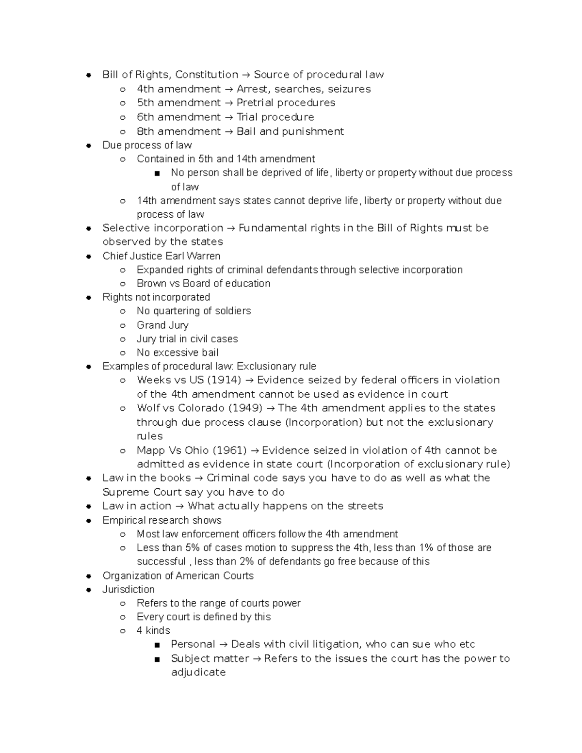 Criminal Procedure - Detailed notes of the lecture. - Bill of Rights ...