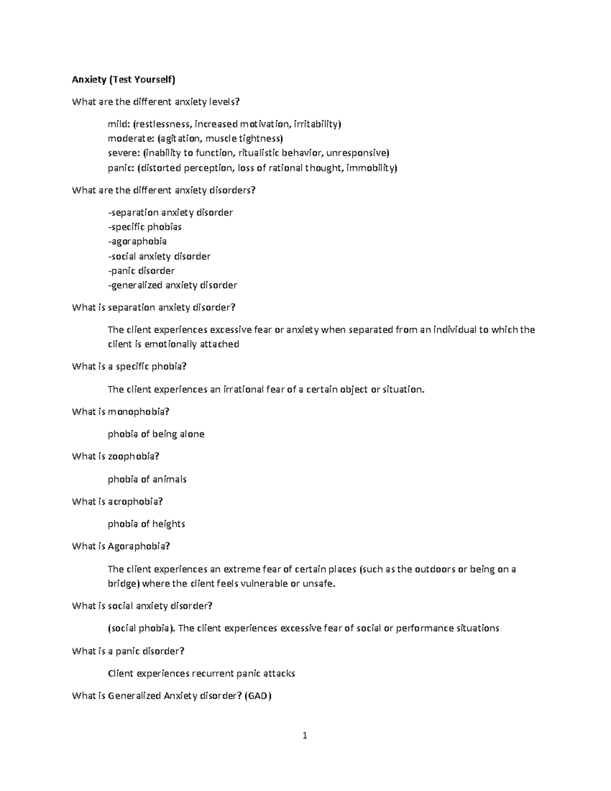 Anxiety Test Yourself 423 (1) Copy Anxiety (Test Yourself) What are