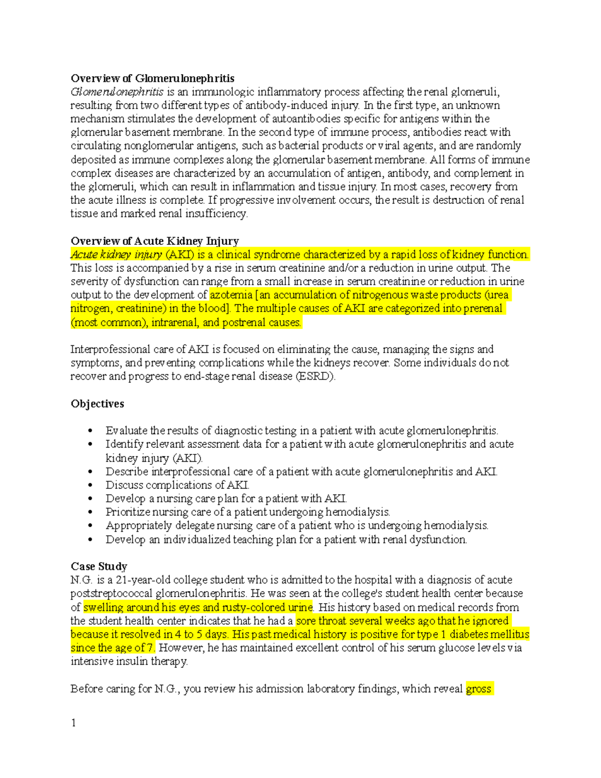 nursing case study acute glomerulonephritis