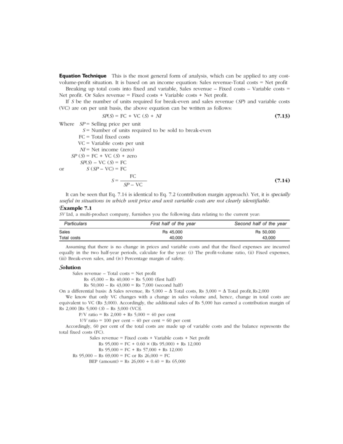 Break even analysis- Equation Technique - Financial Management - Studocu