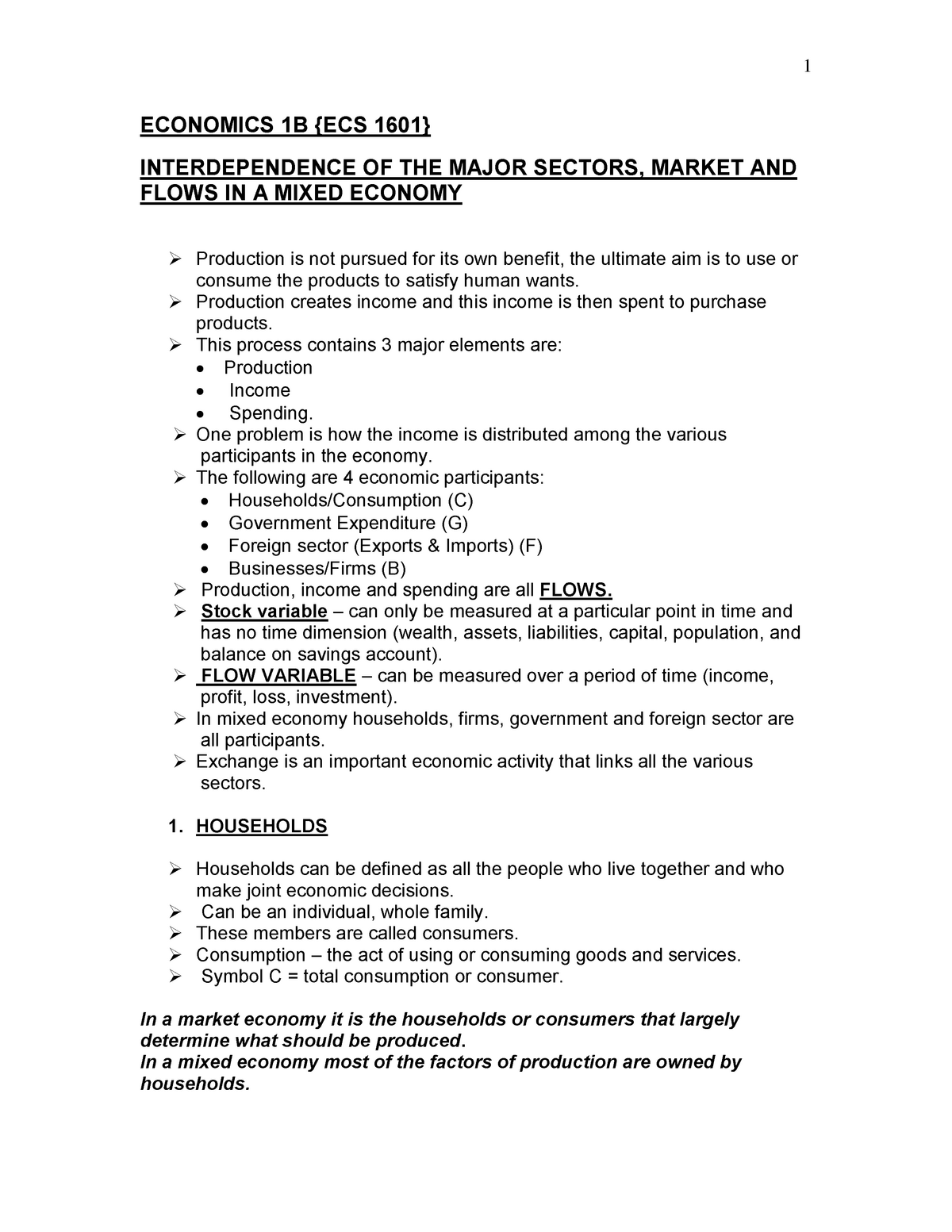 Economics 1B Notes ECS1601 Summarized Study Notes - ECONOMICS 1B {ECS ...