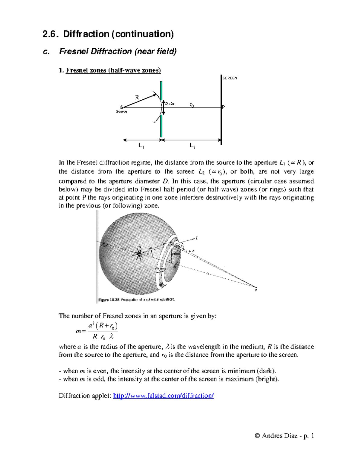 2.6_cont_Wave_Optics - 2. Diffraction (continuation) c. Fresnel ...