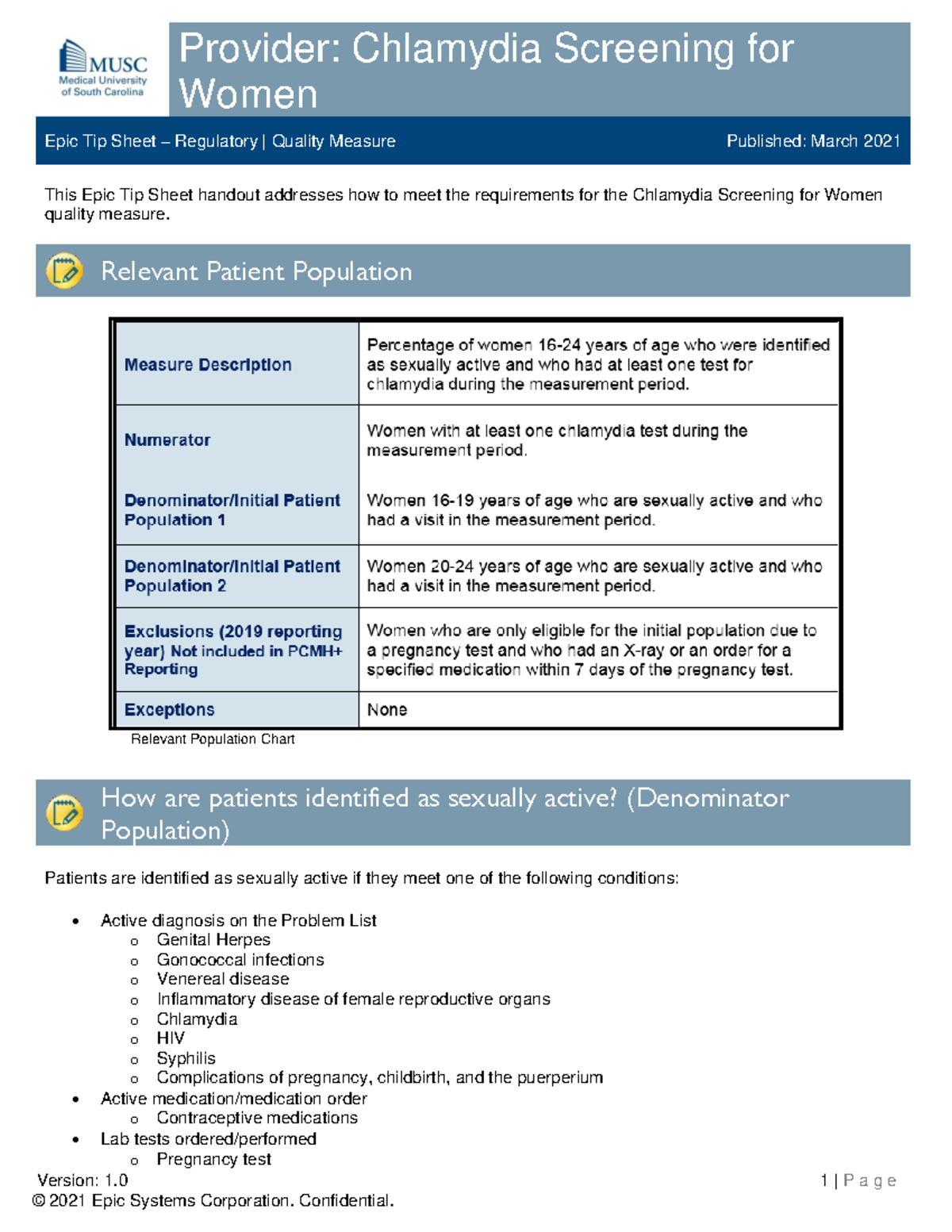 Epic - Ambulatory - Quality Measure - Chlamydia Screening for Women ...