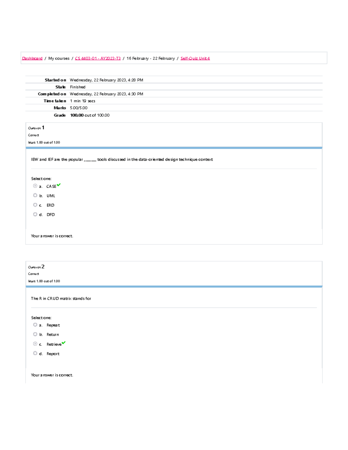 Quiz4 - Practice Quiz 4 - Started on Wednesday, 22 February 2023, 4:28 ...