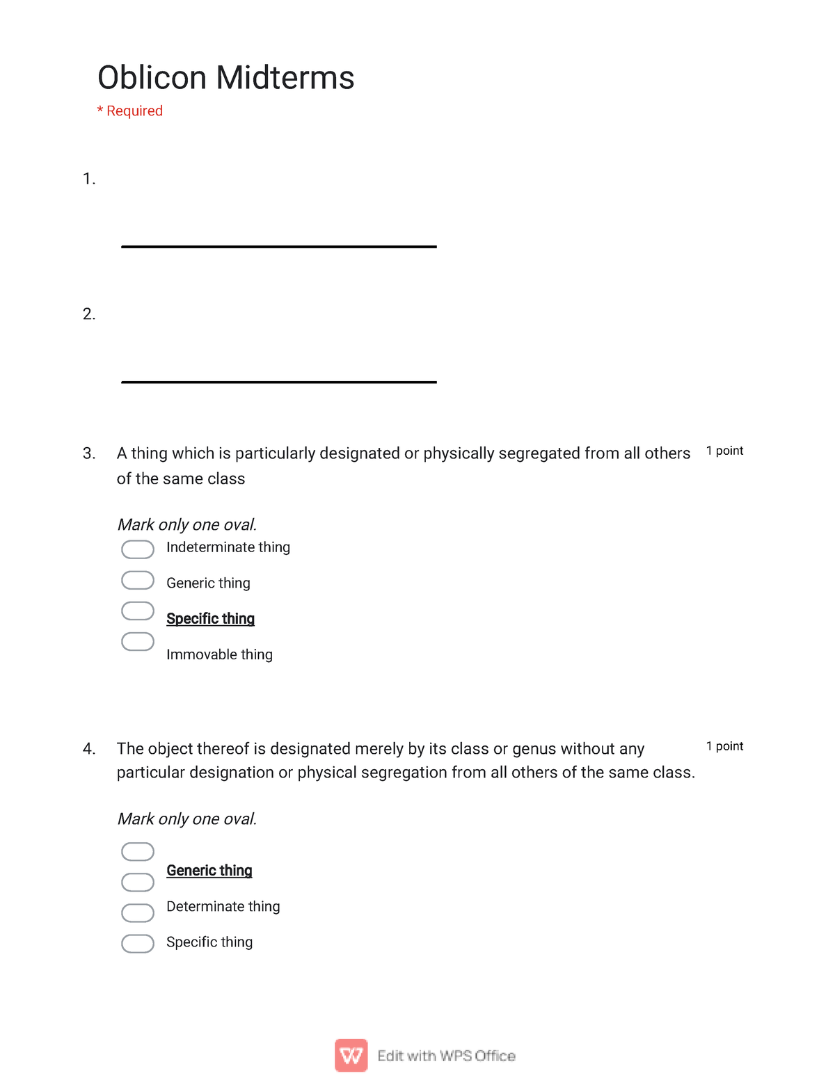 Oblicon Sample Quiz - Practice Materials - Oblicon Midterms Required 1 ...