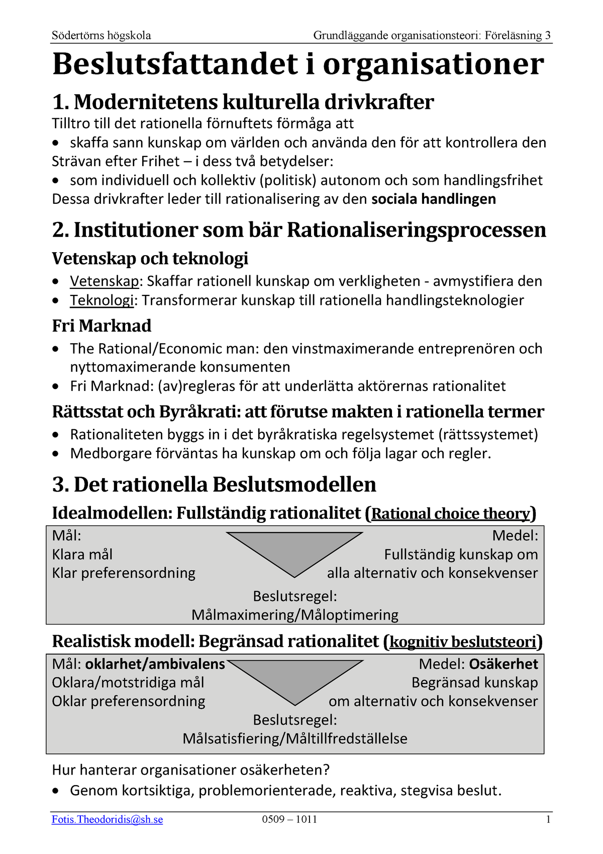 Beslutsteori Organisationsteori Föreläsning Föreläsning Förel ...