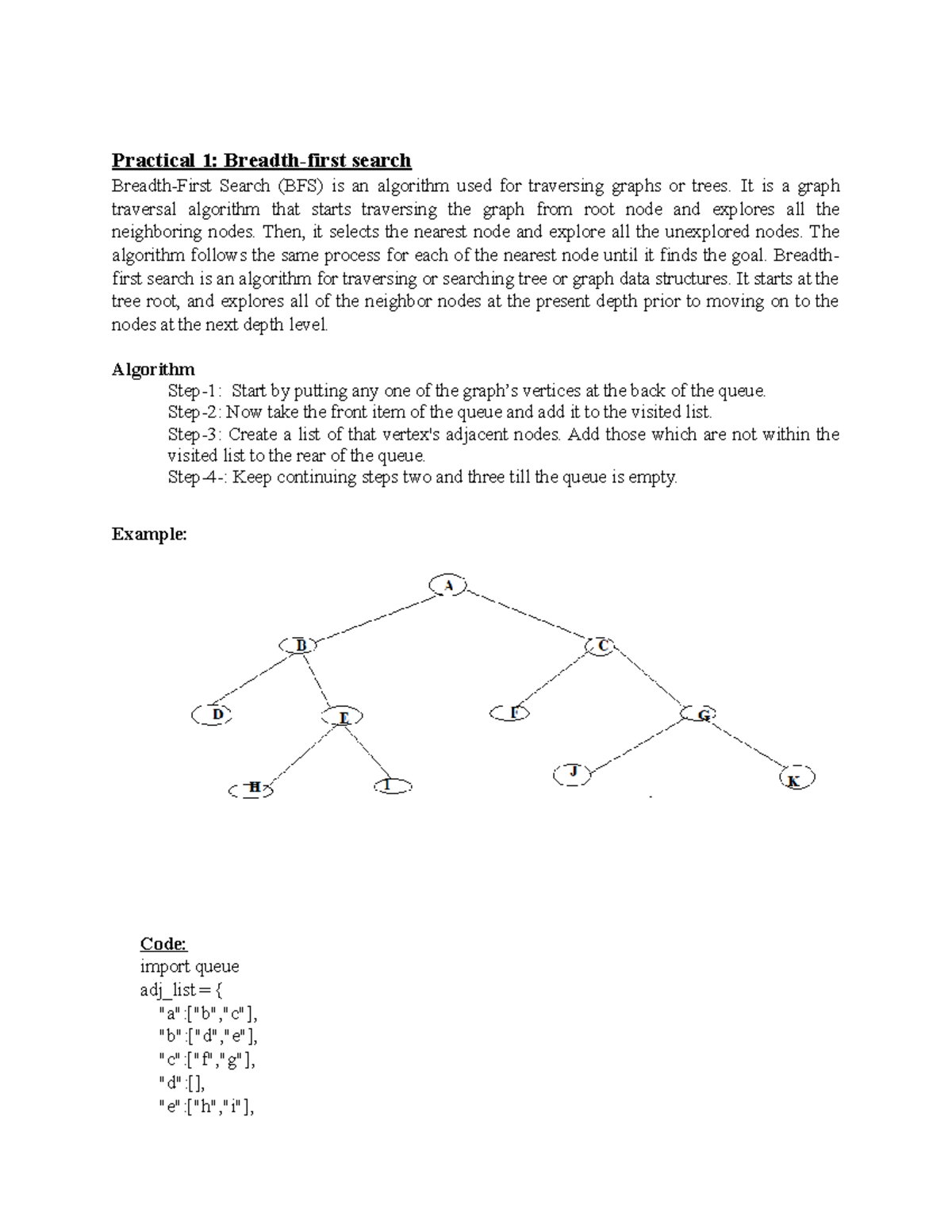 Practicals 1 and 2 - Practical 1: Breadth-first search Breadth-First ...